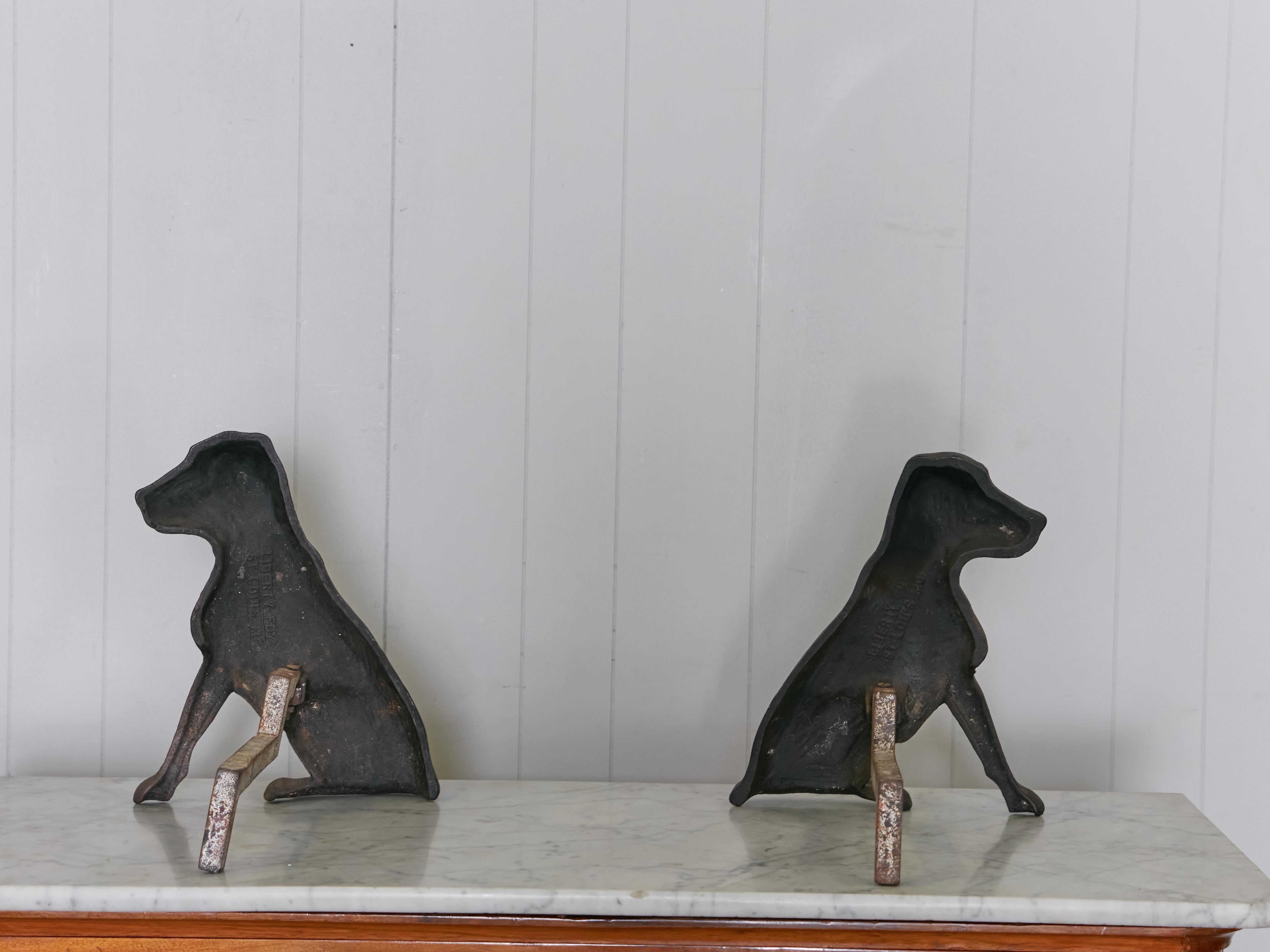 Pair of Liberty Foundry Cast Iron Andirons Depicting Labrador Dogs, circa 1950 4