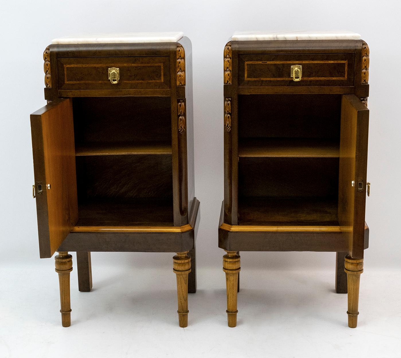 Pair of Liberty Italian Thuja Briar and Pink Portugal Marble Bedside Tables, 20s In Excellent Condition For Sale In Puglia, Puglia