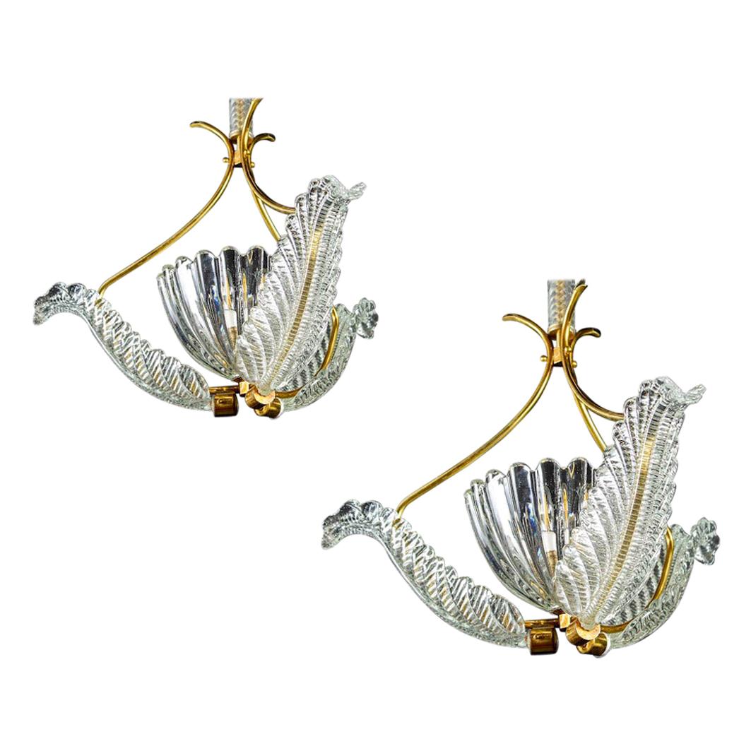 Pair of Liberty Pendants or Lanterns by Ercole Barovier, 1940s For Sale