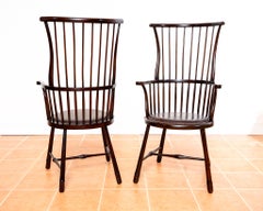 Pair of Liberty Windsor Chairs Arts And Crafts Shawl Back Leather Art Nouveau