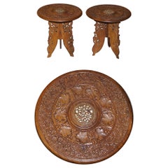 Pair of Liberty's circa 1900 Moroccan Hand Carved Hardwood Side End Lamp Tables