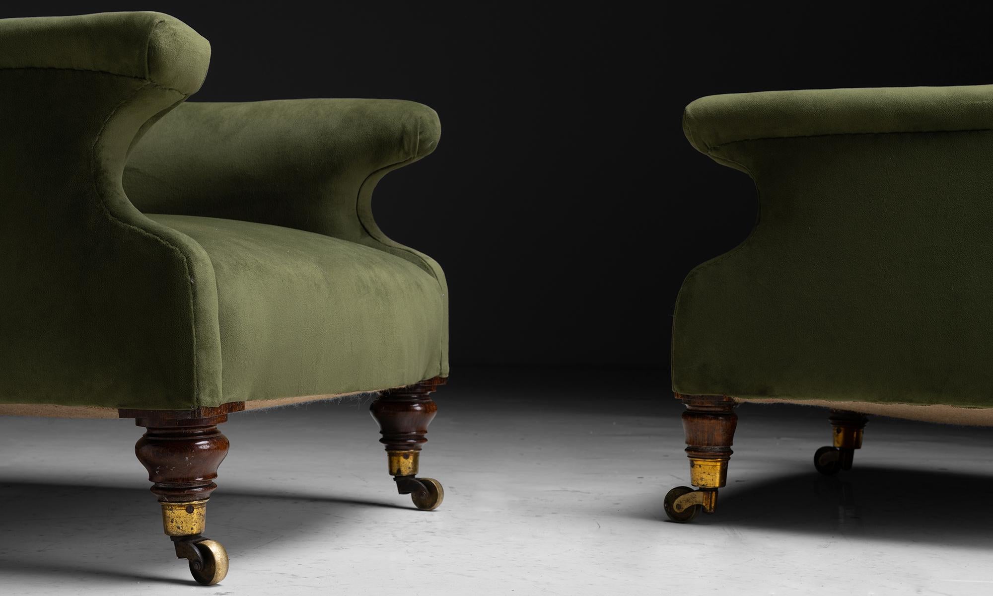 20th Century Pair of Library Chairs in Velvet, England, circa 1910