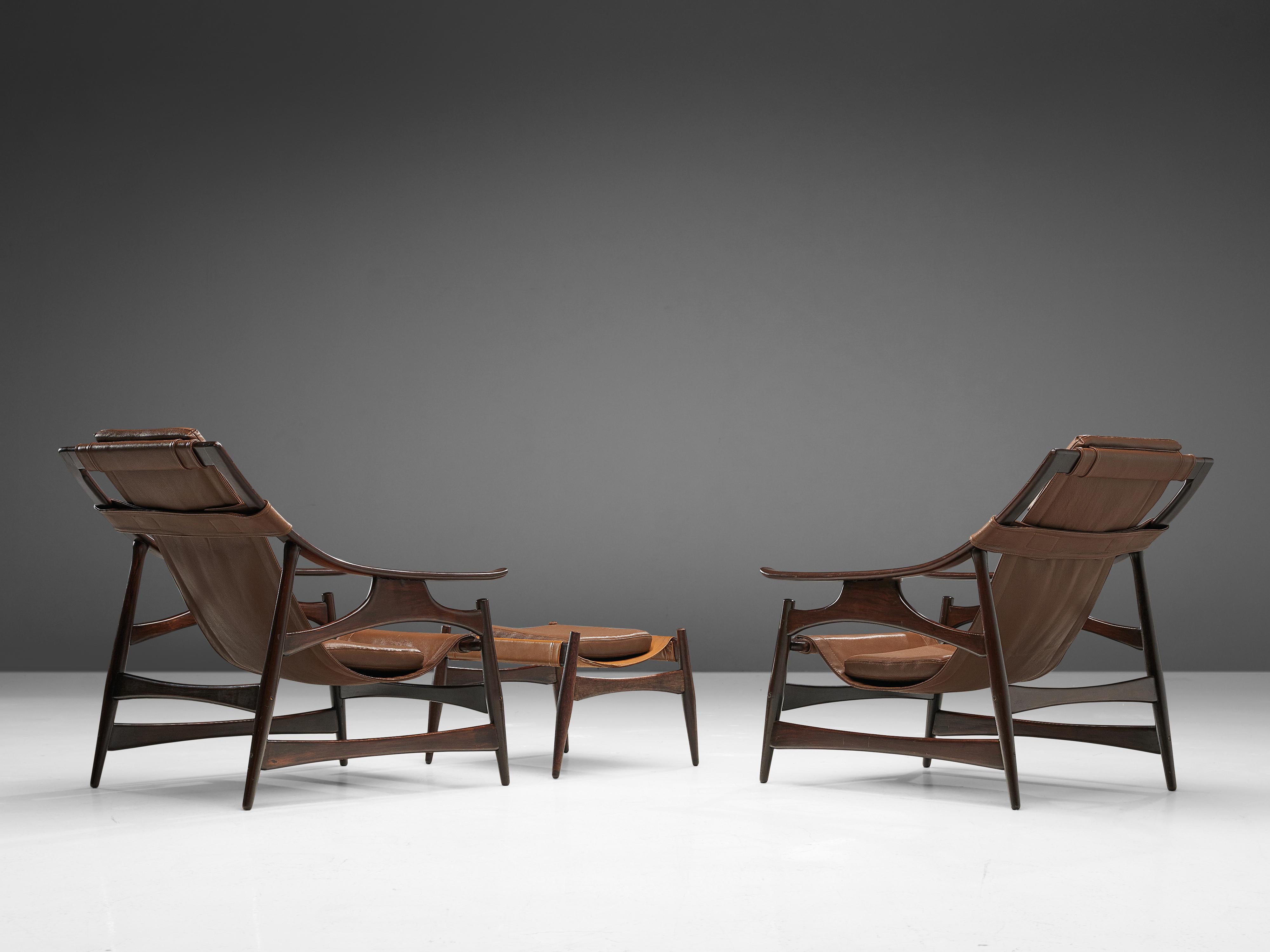 Pair of Liceu De Artes Sao Paulo Lounge Chairs in Walnut and Leather 6
