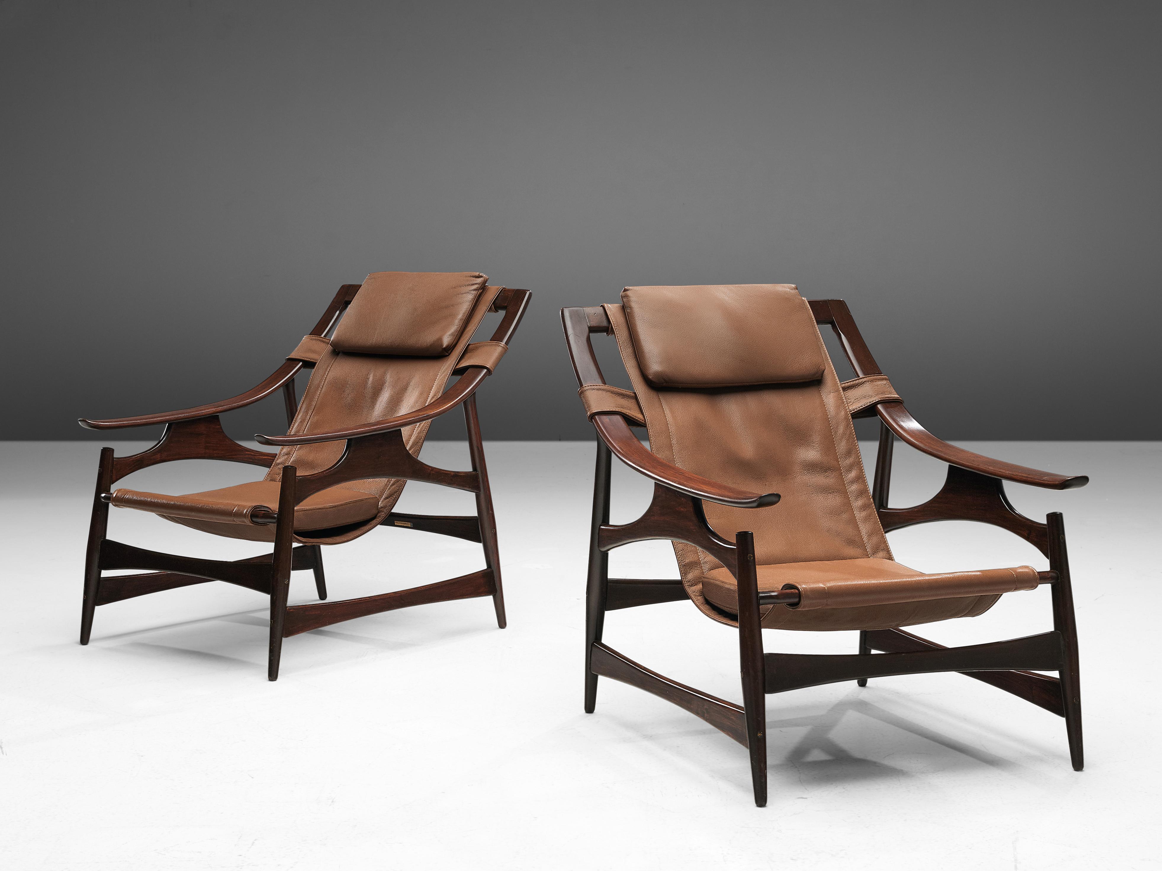 Pair of Liceu De Artes Sao Paulo Lounge Chairs in Walnut and Leather 2