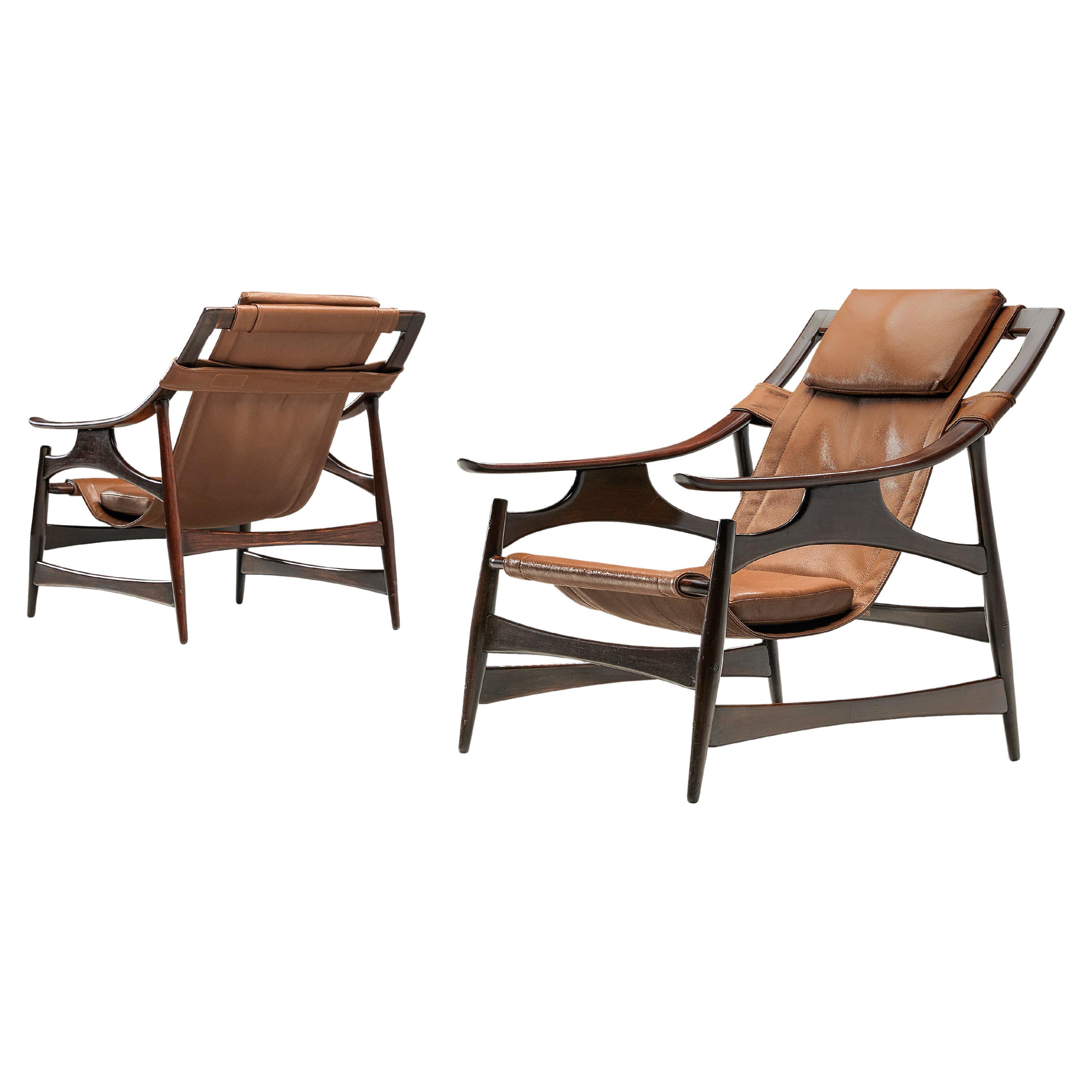 Pair of Liceu De Artes Sao Paulo Lounge Chairs in Walnut and Leather
