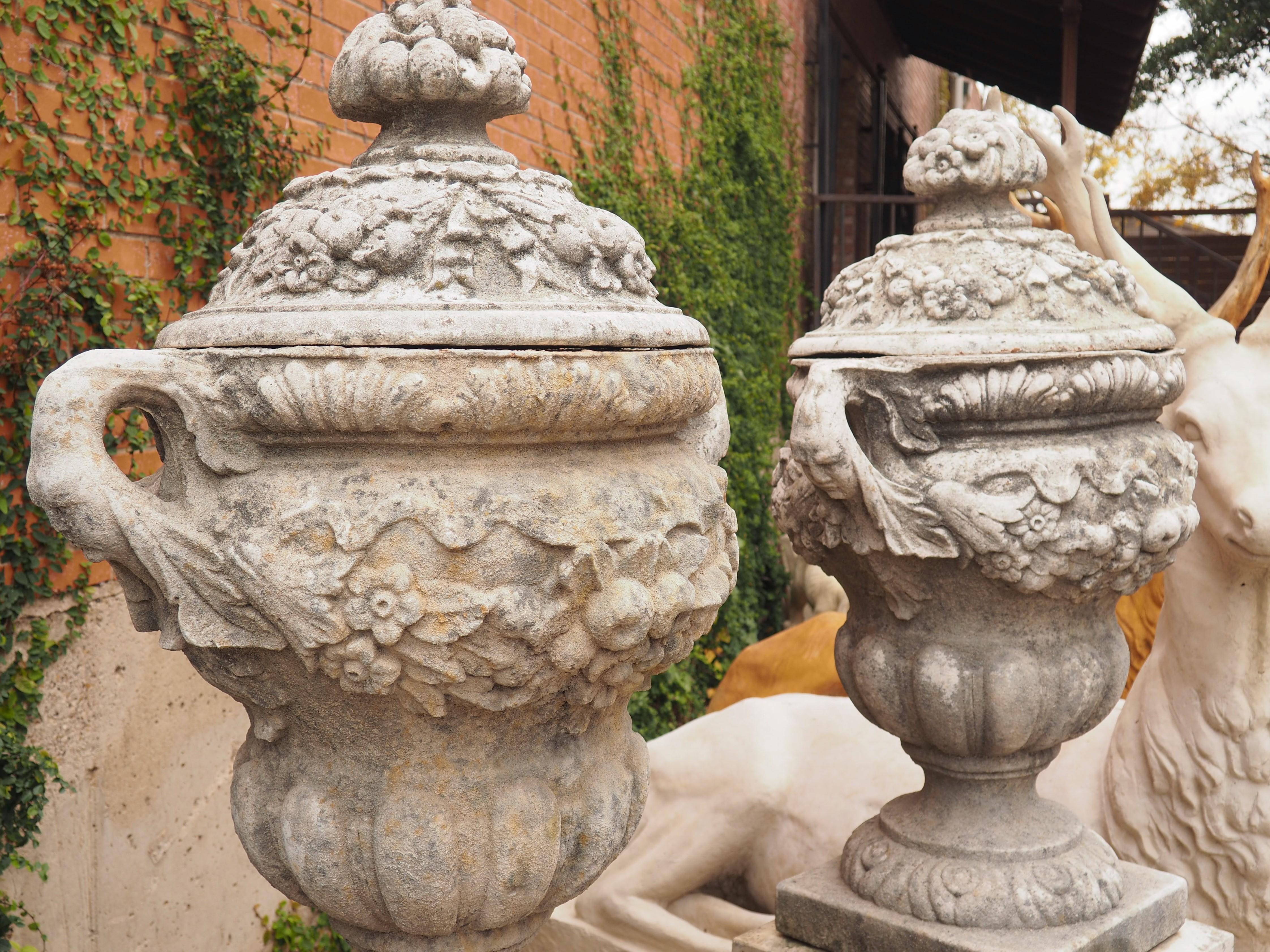 Pair of Lidded Garden Vases on Pedestals from Normandy, France 5