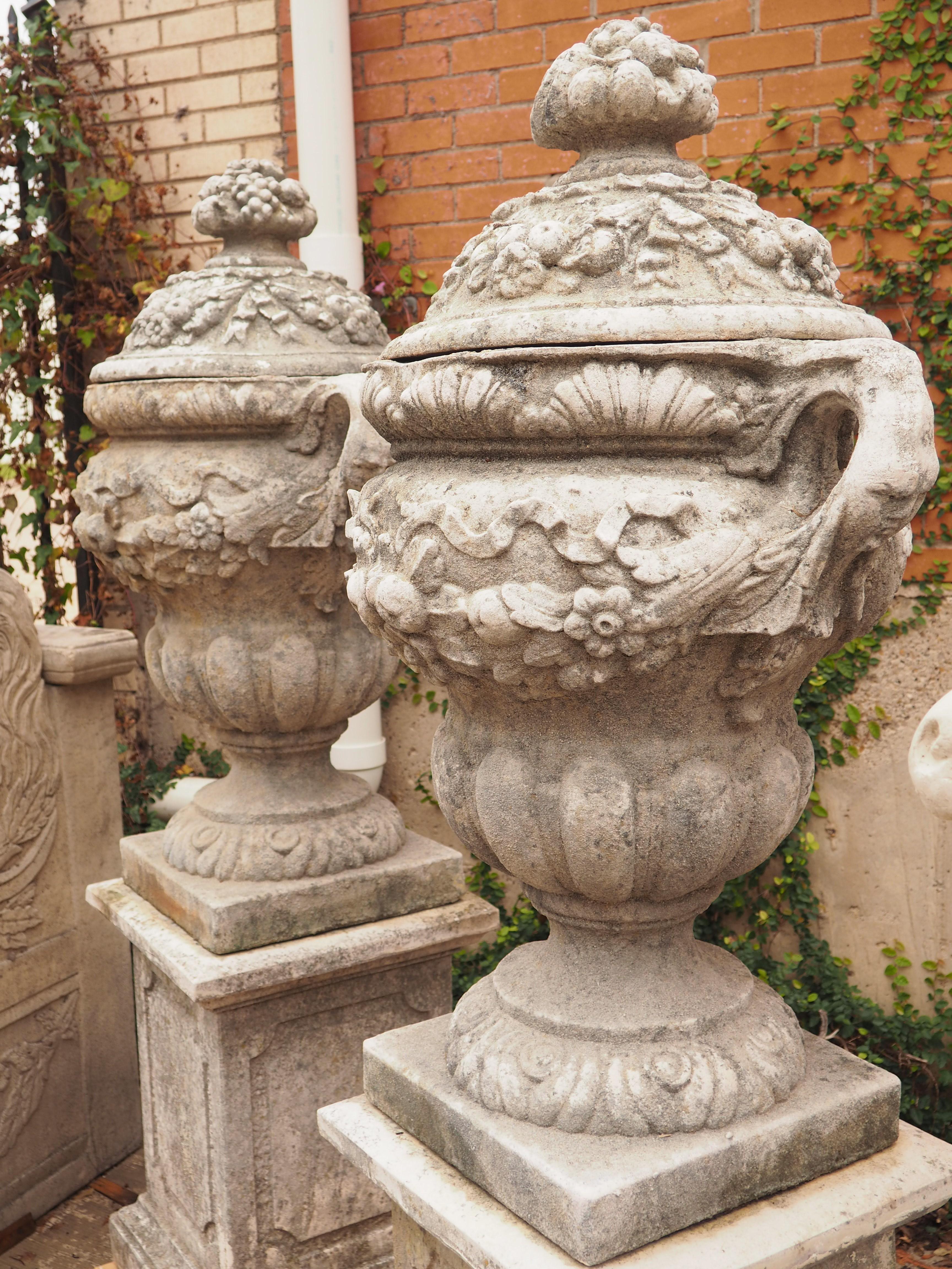 Pair of Lidded Garden Vases on Pedestals from Normandy, France 6