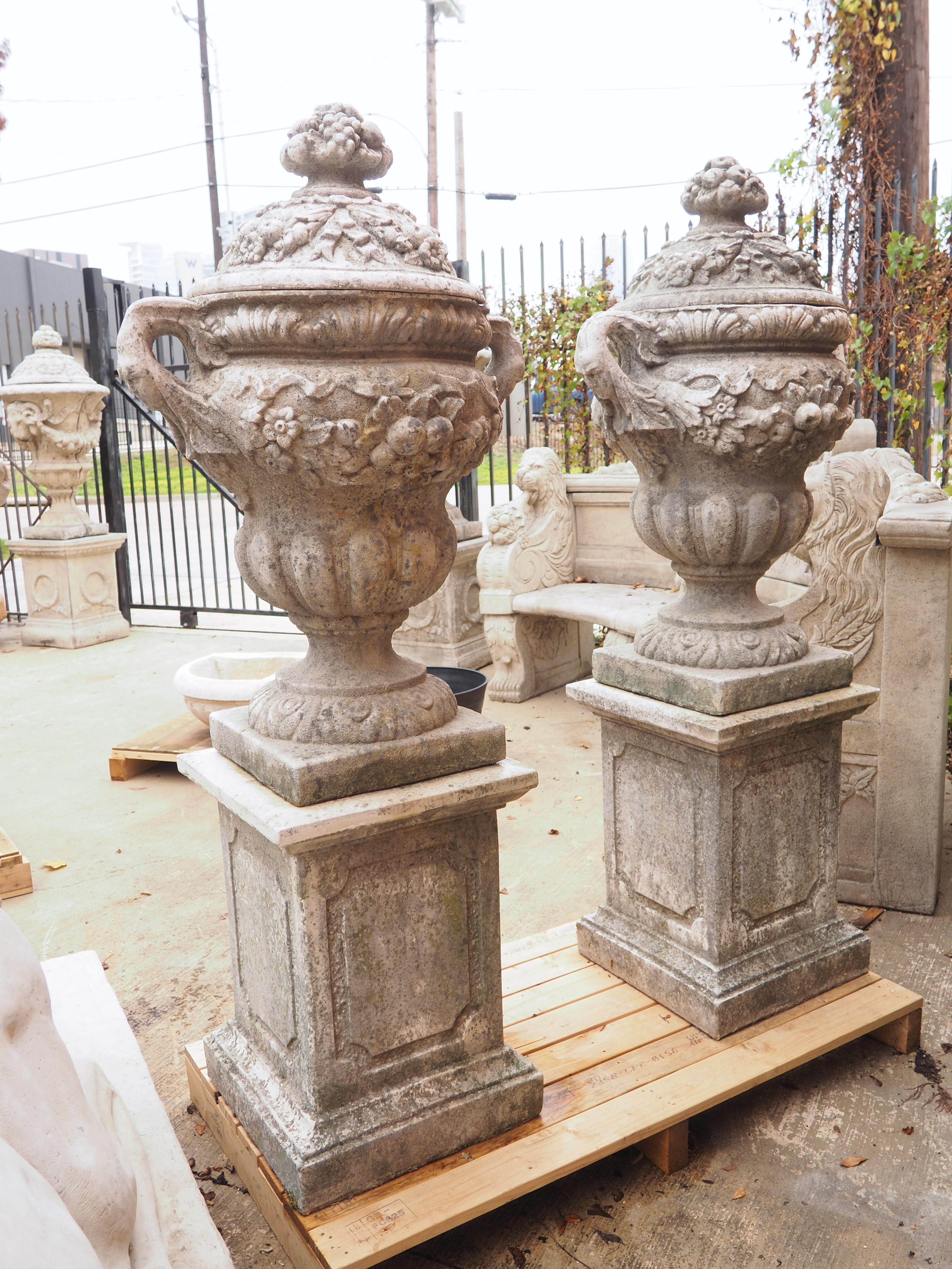 Pair of Lidded Garden Vases on Pedestals from Normandy, France 7