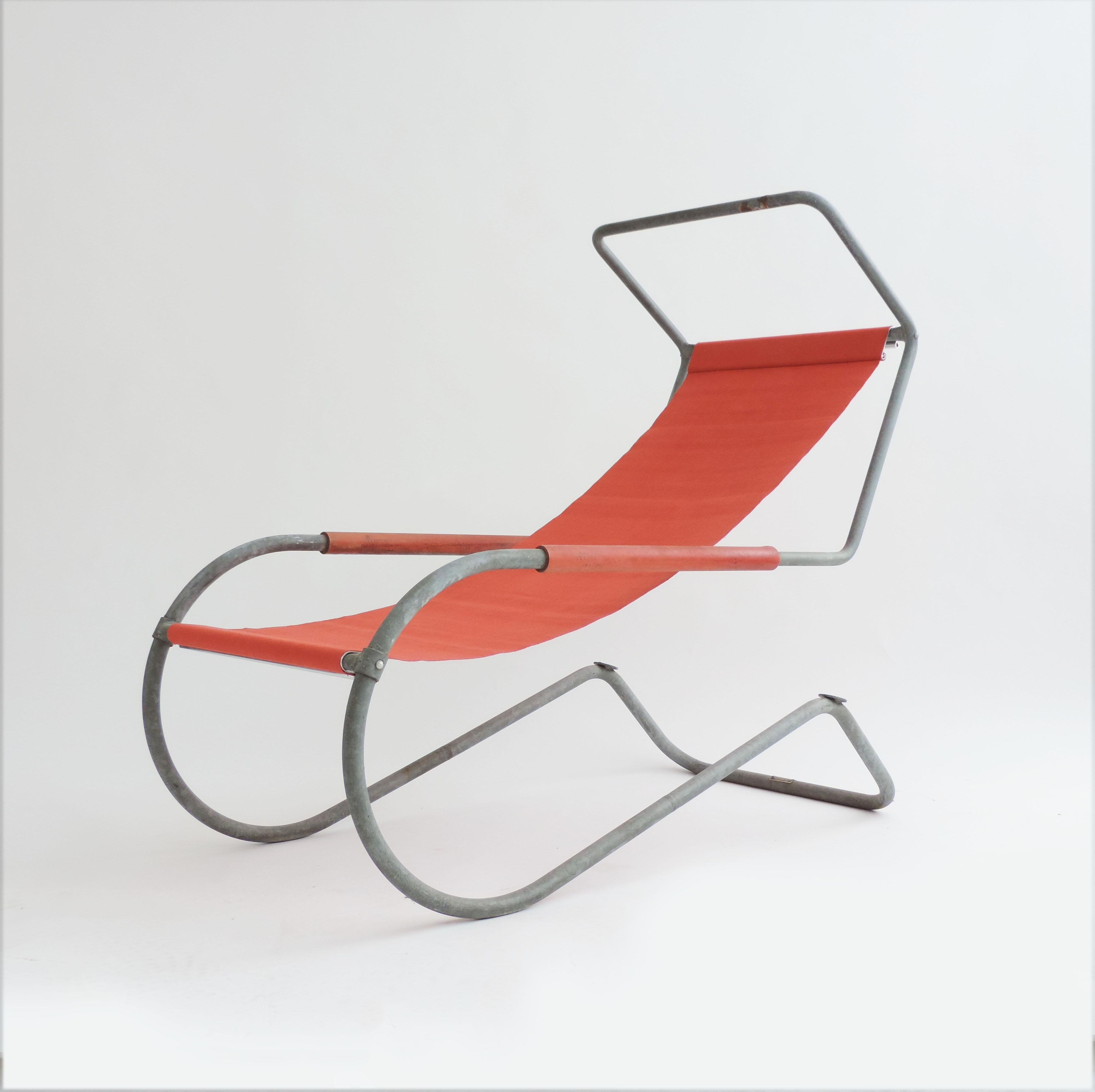Galvanized Pair of 'Lido' Lounge Chairs by Battista Giudici, Locarno, Switzerland, 1936