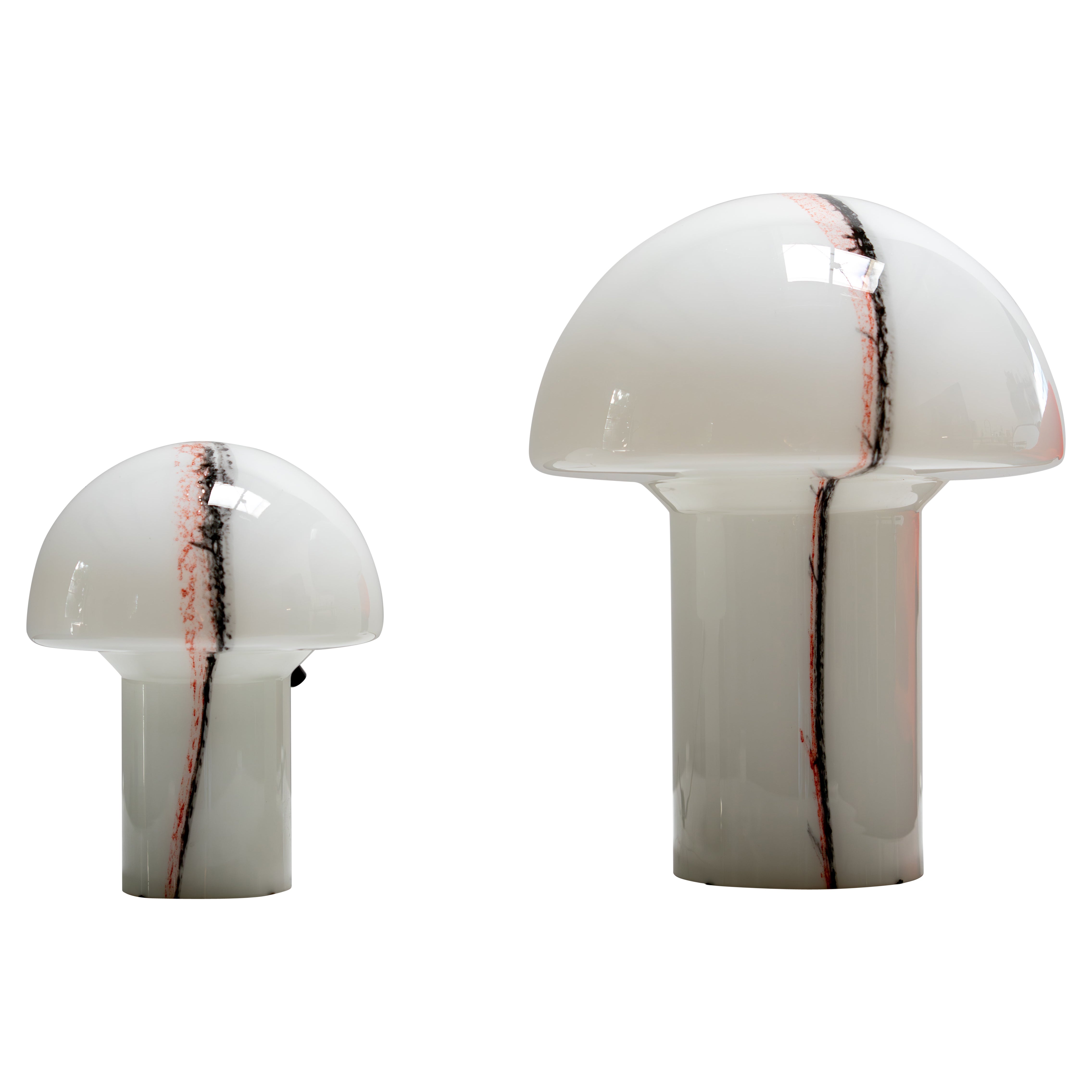 Pair of 'Lido' Peill & Putzler Glass Mushroom Table Lamps, Germany 1970s
