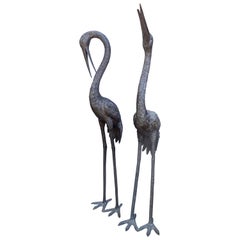 Pair of Life Size Bronze Cranes