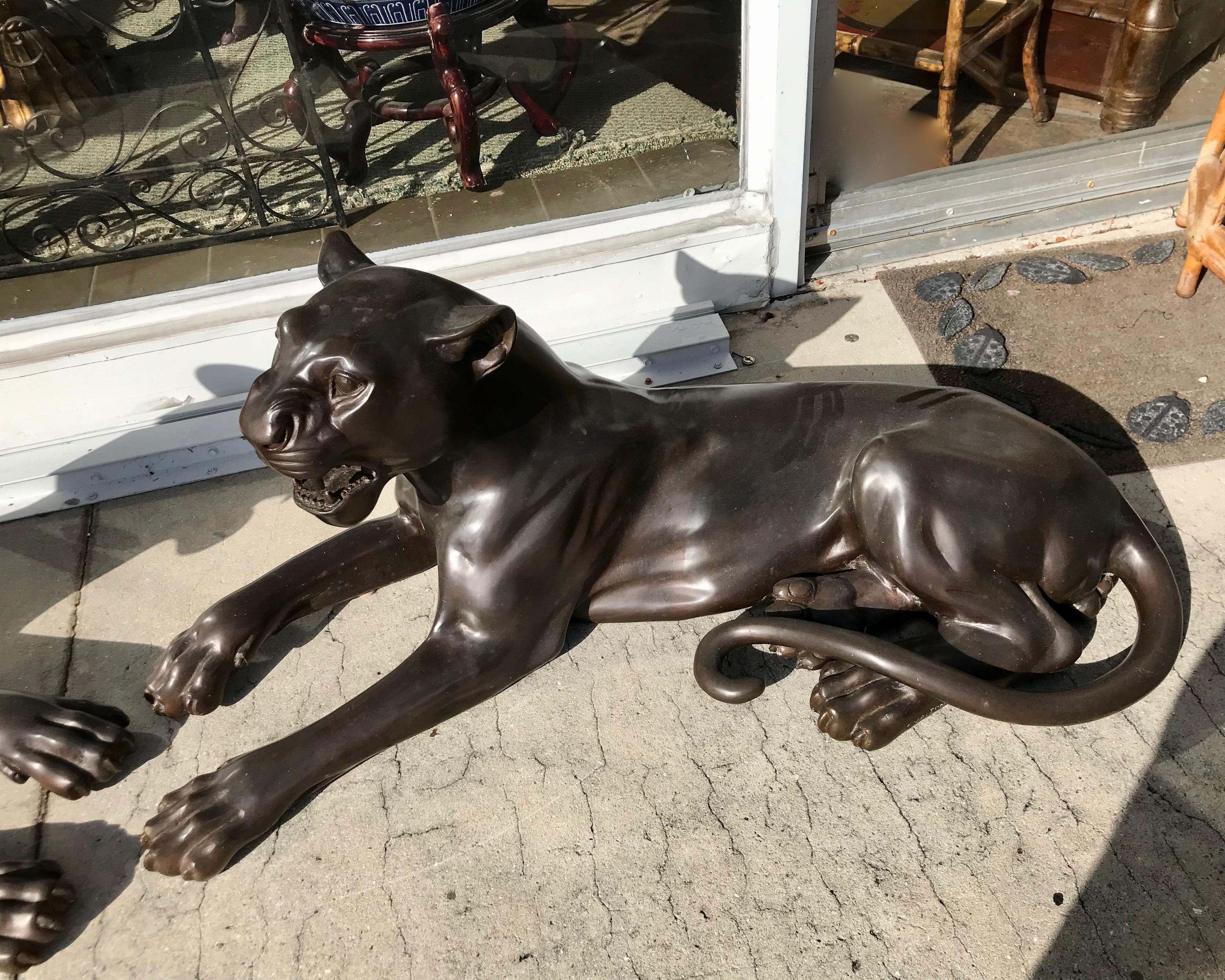 Pair of Life Size Bronze Figures of Panthers In Good Condition In West Palm Beach, FL