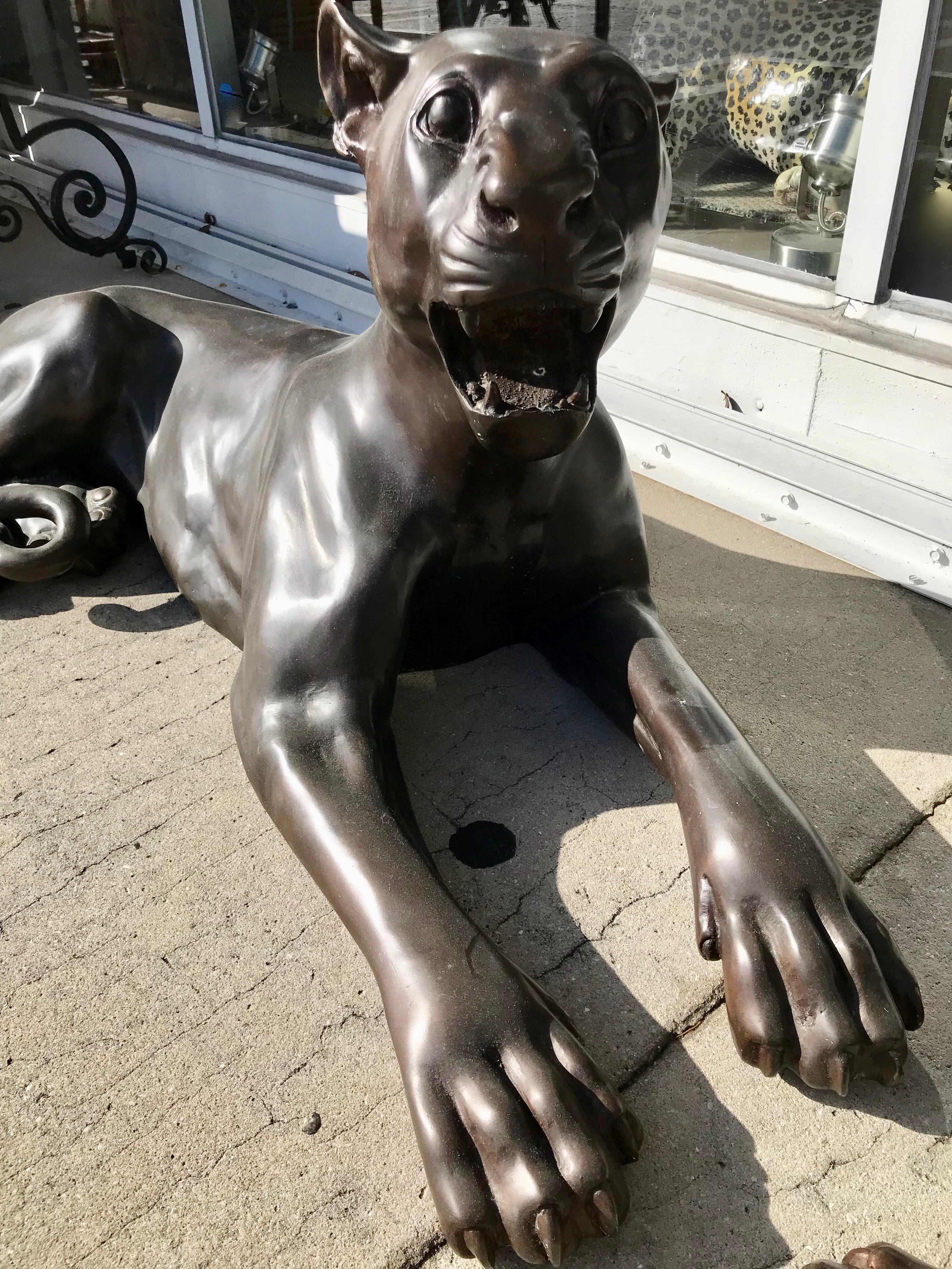 20th Century Pair of Life Size Bronze Figures of Panthers