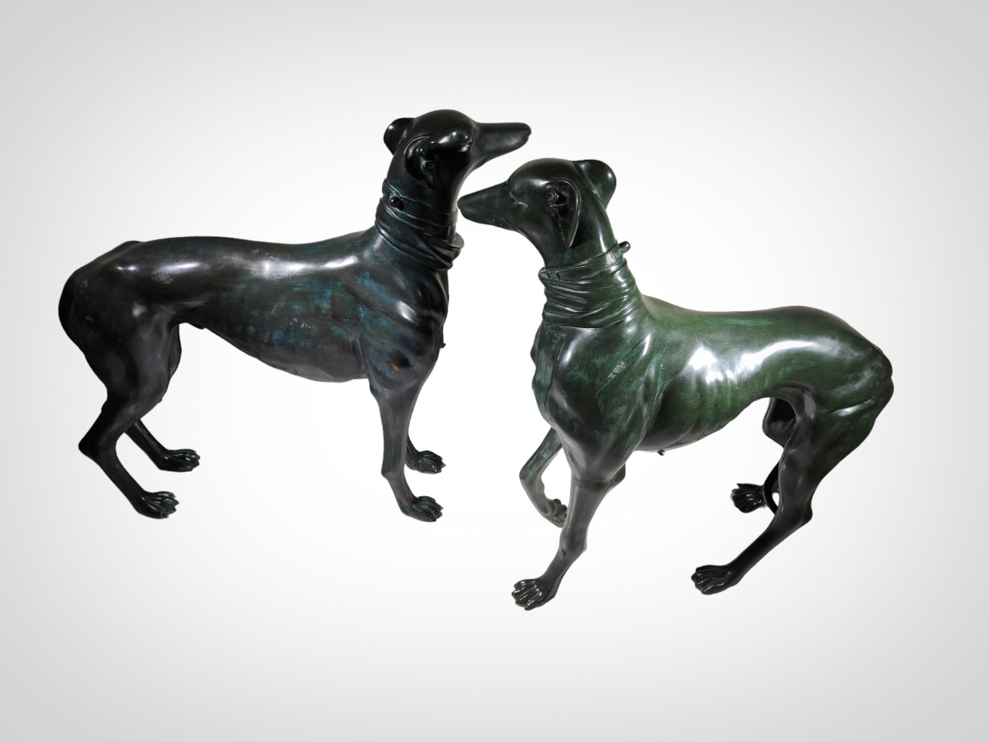 Pair of life-size bronze greyhound dogs For Sale 4