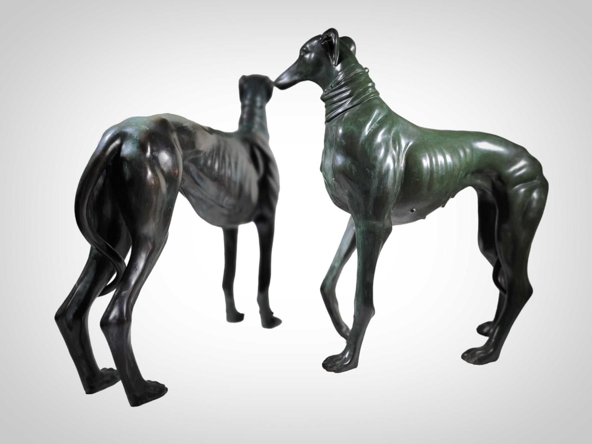Pair of life-size bronze greyhound dogs For Sale 5