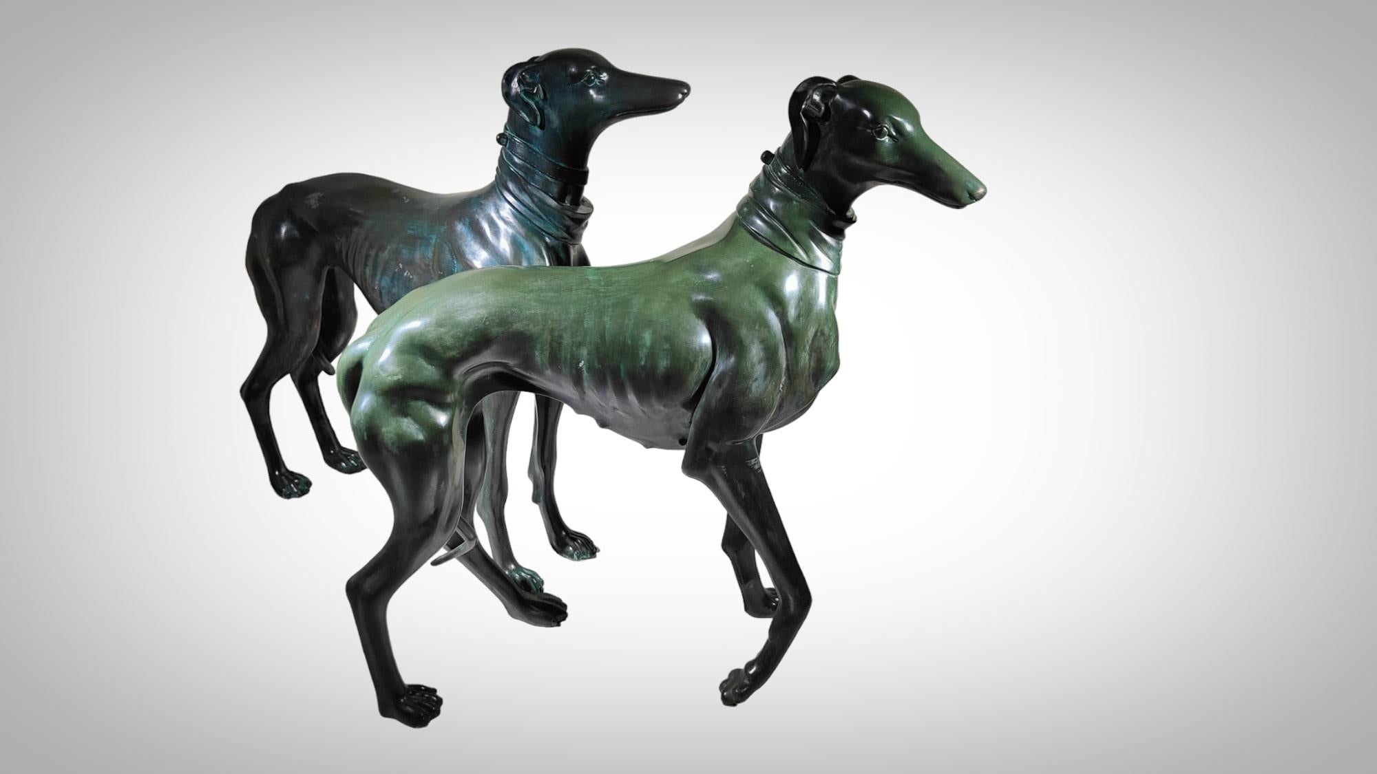 Pair of life-size bronze greyhound dogs For Sale 6