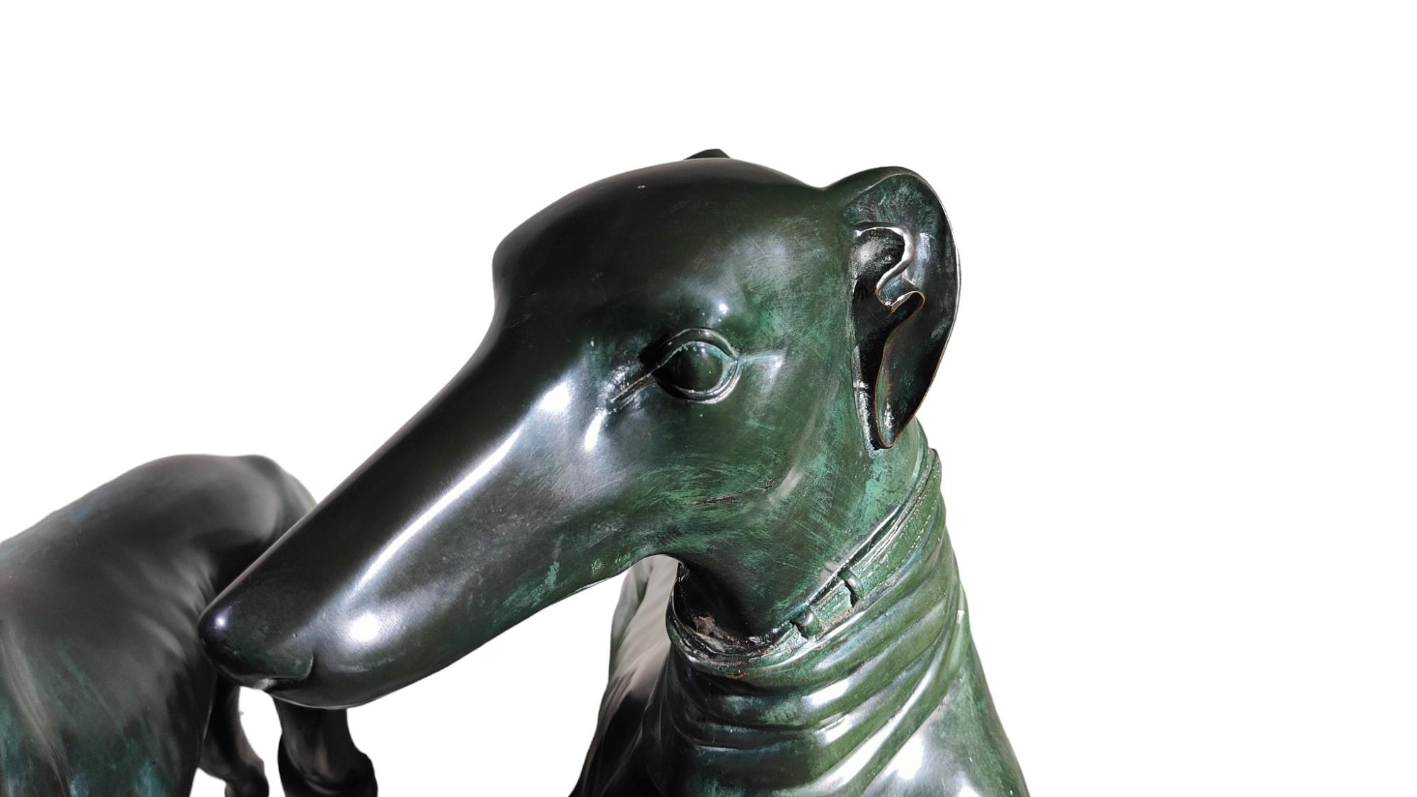 Pair of life-size bronze greyhound dogs For Sale 7