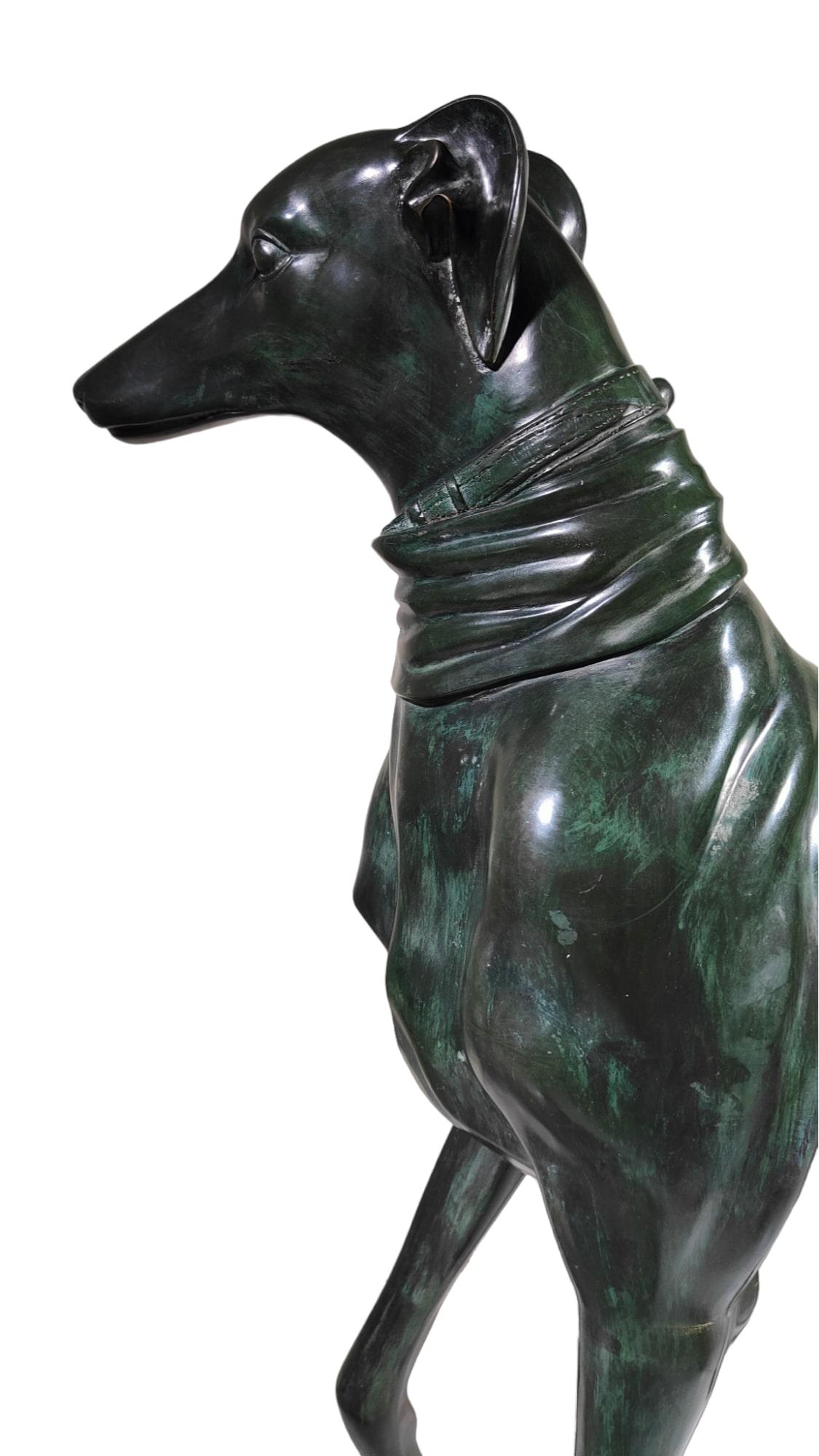 Pair of life-size bronze greyhound dogs For Sale 9