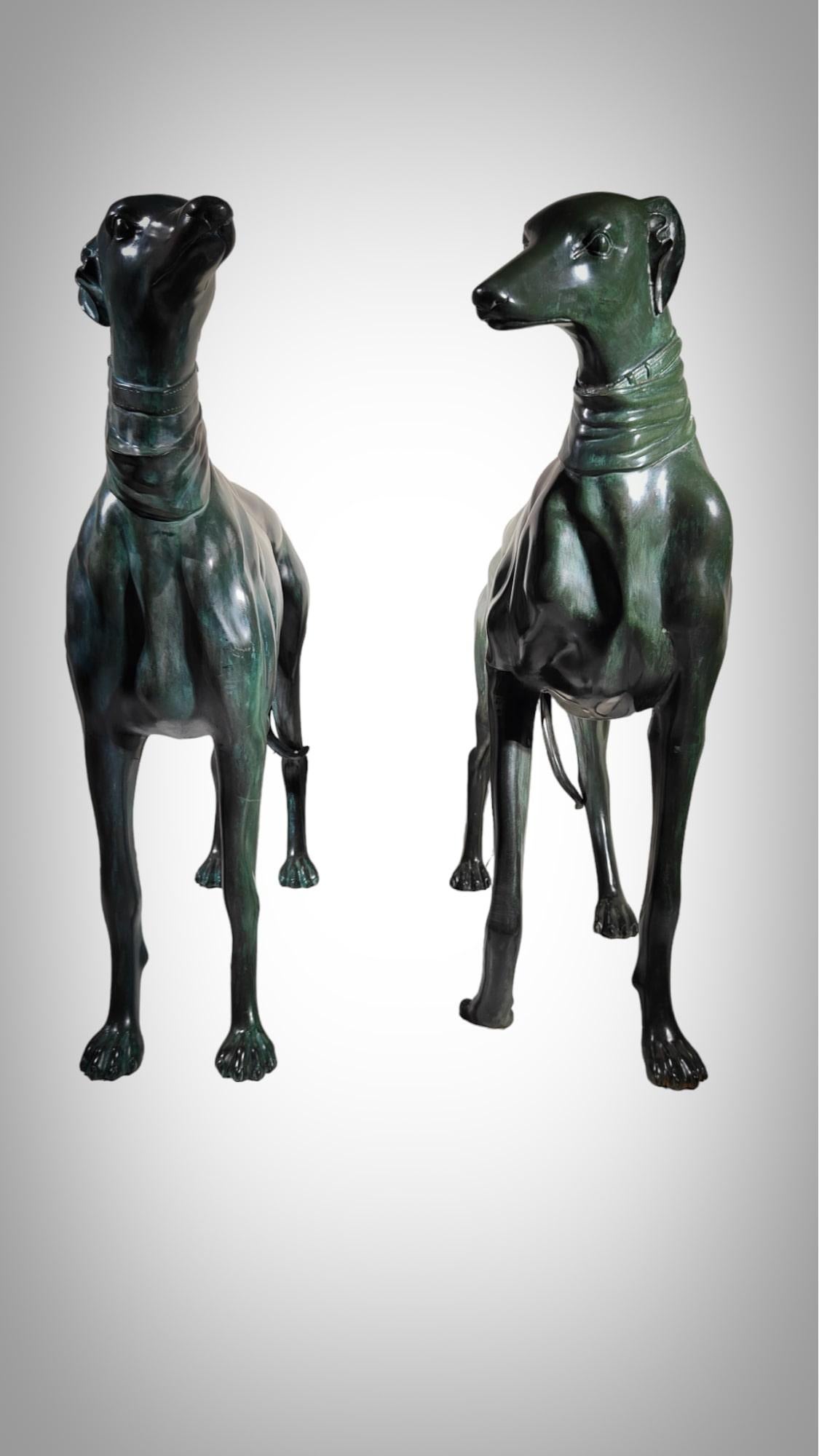 Pair of life-size bronze greyhound dogs In Good Condition For Sale In Madrid, ES