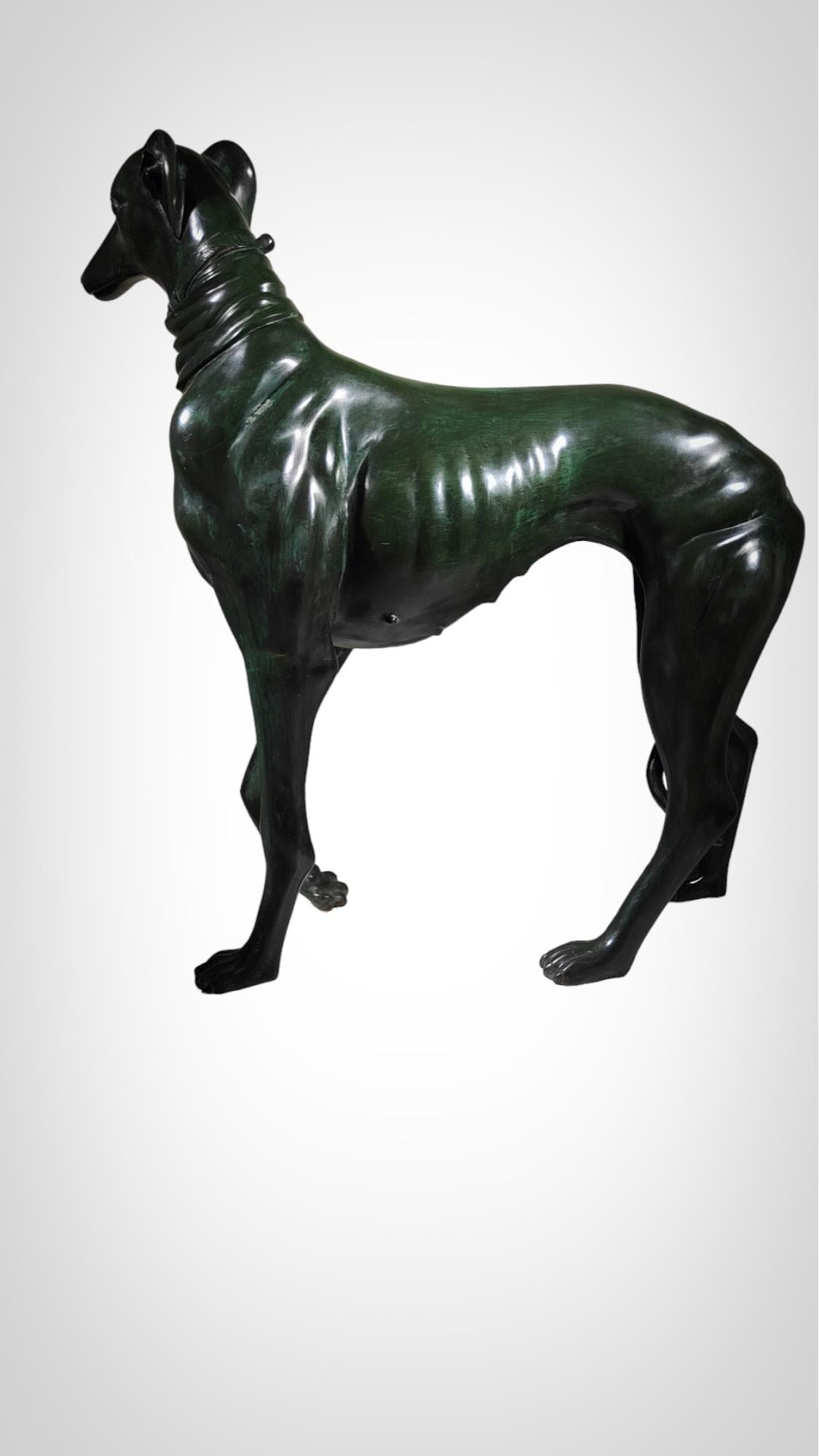 Bronze Pair of life-size bronze greyhound dogs For Sale