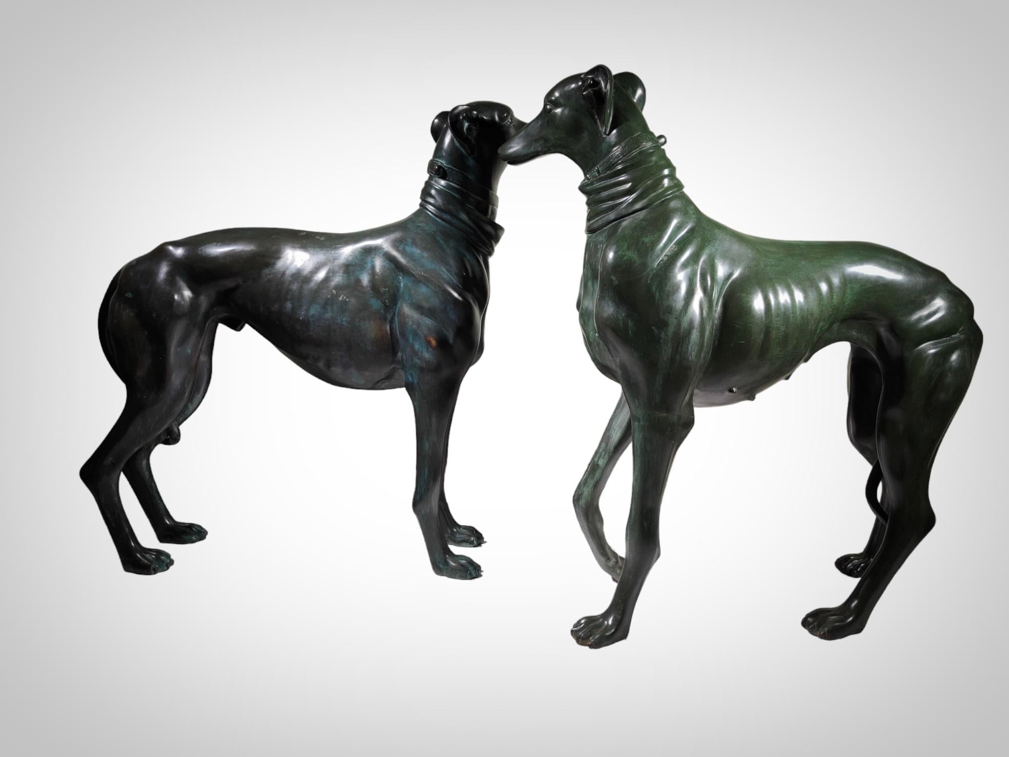 Paire de chiens lévriers en bronze grandeur nature en vente 3
