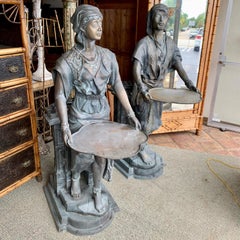 Pair of Life Size Bronze Orientalist Figures With Serving Trays