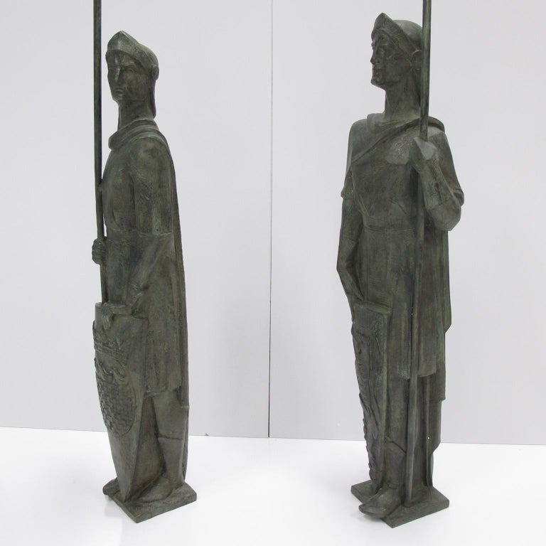 Pair of Life Size Bronze Statues Sculpture Middle Ages Knight in Armor