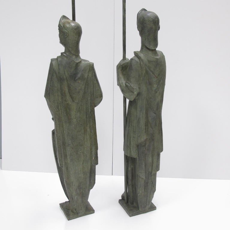 Pair of Life Size Bronze Statues Sculpture Middle Ages Knight in Armor