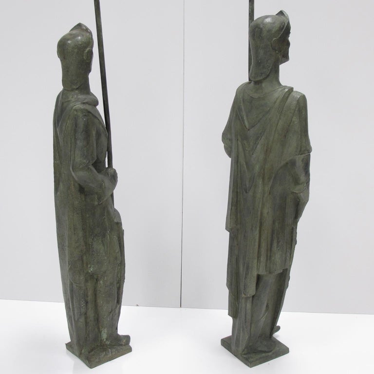 Pair of Life Size Bronze Statues Sculpture Middle Ages Knight in Armor