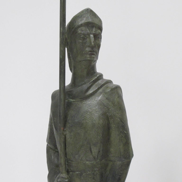 Pair of Life Size Bronze Statues Sculpture Middle Ages Knight in Armor