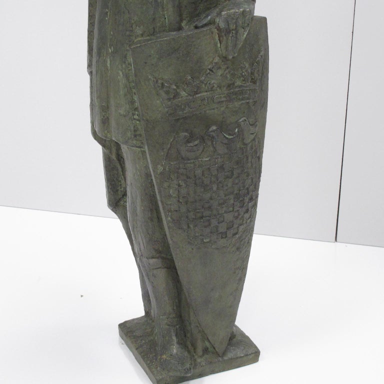 Pair of Life Size Bronze Statues Sculpture Middle Ages Knight in Armor