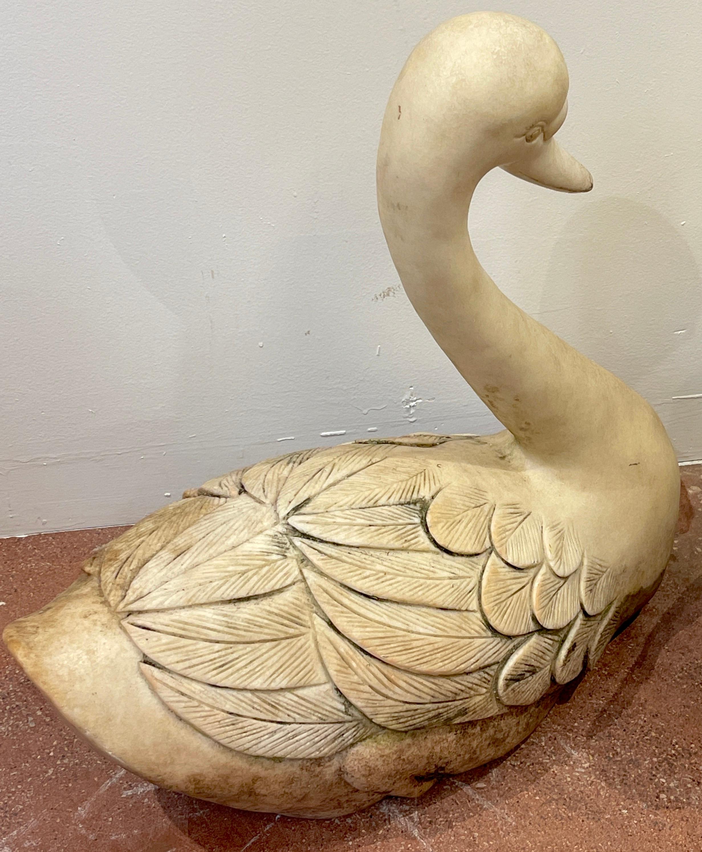 Pair of Life Size Carved Marble Garden Swans, Italy, C 1920 5