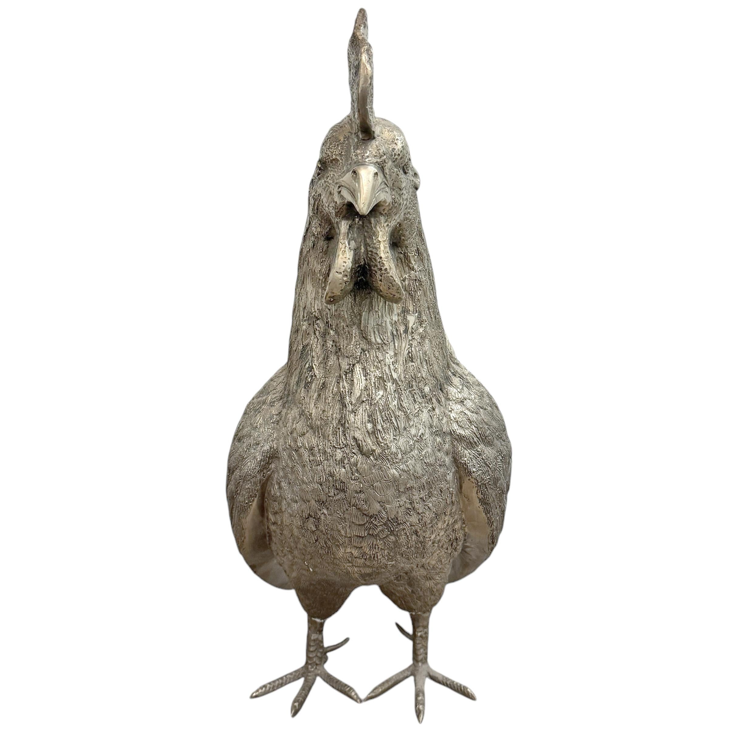 Pareja de gallos de latón fundido a tamaño natural siglo XX en venta