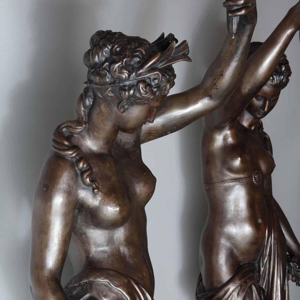 Pair of Life-Size Cast Iron Classical Female Lamp Stands by Val D'Osne In Good Condition For Sale In London, by appointment only