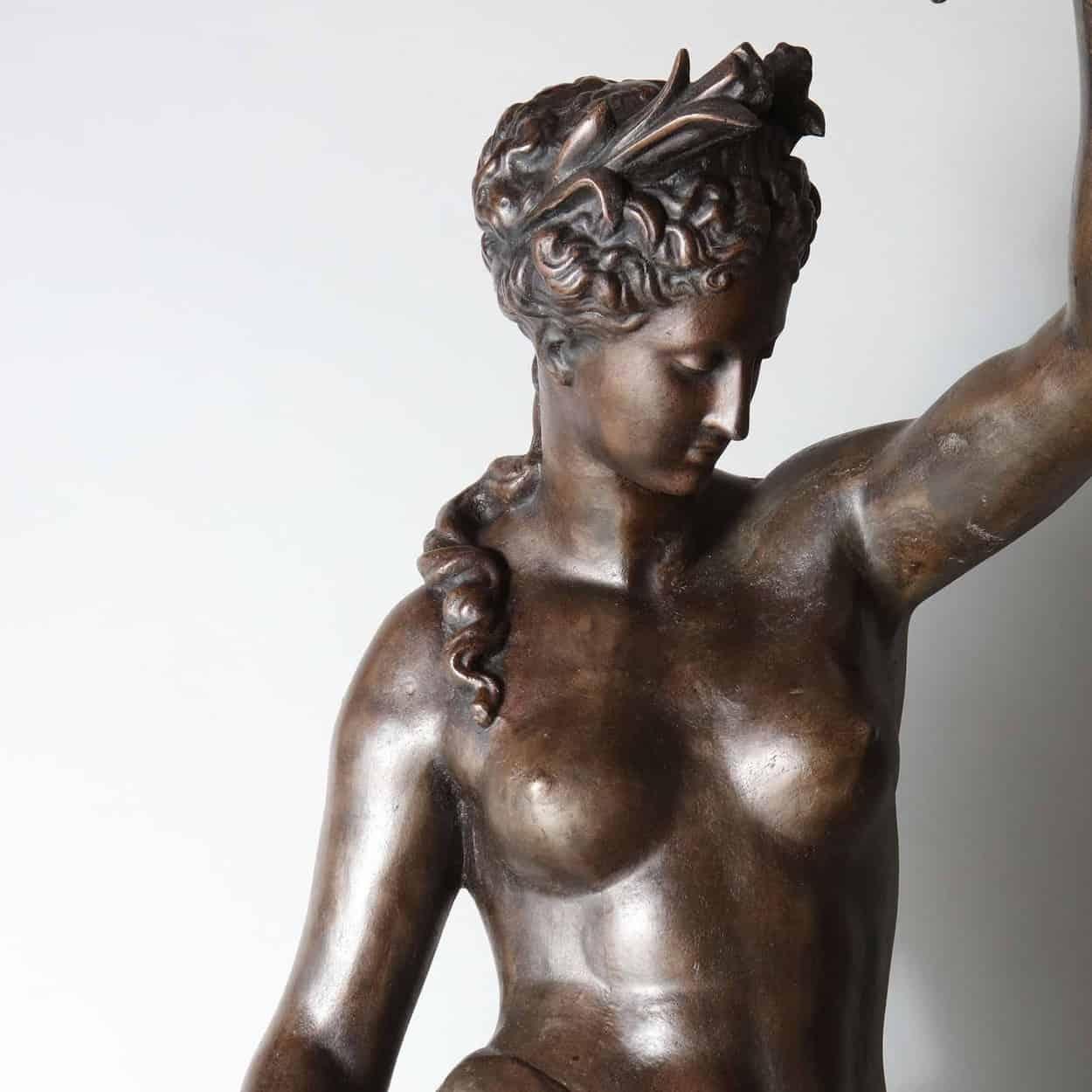 19th Century Pair of Life-Size Cast Iron Classical Female Lamp Stands by Val D'Osne For Sale