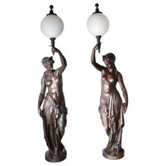 Pair of Life-Size Cast Iron Classical Female Lamp Stands by Val D'Osne