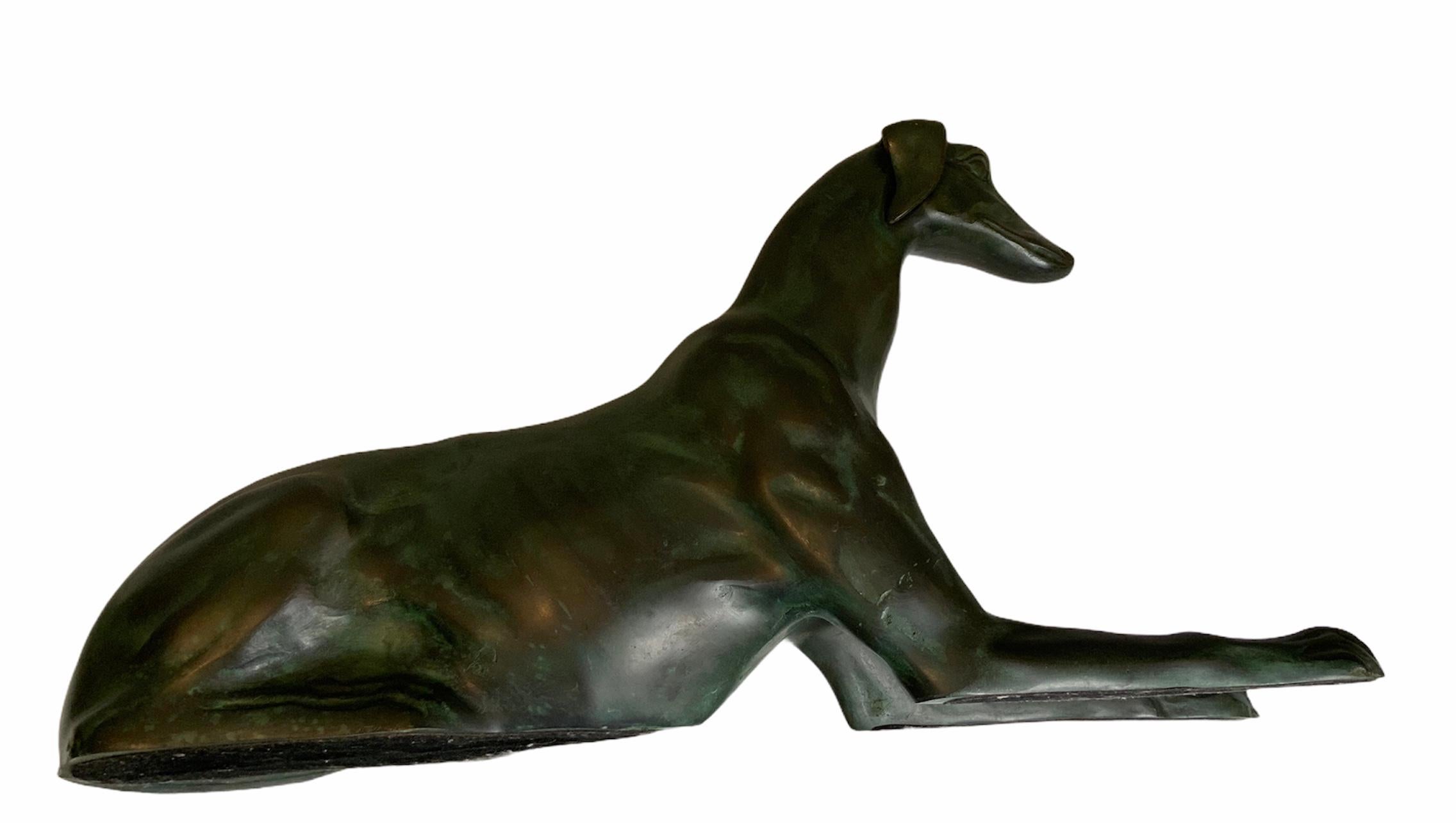 Pair of Life Size Elegant Whippet Dog Patinated Bronze Sculptures 5