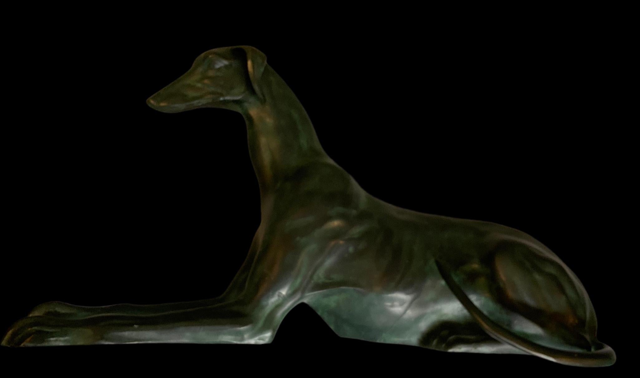 Pair of Life Size Elegant Whippet Dog Patinated Bronze Sculptures 6