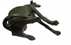 Pair of Life Size Elegant Whippet Dog Patinated Bronze Sculptures