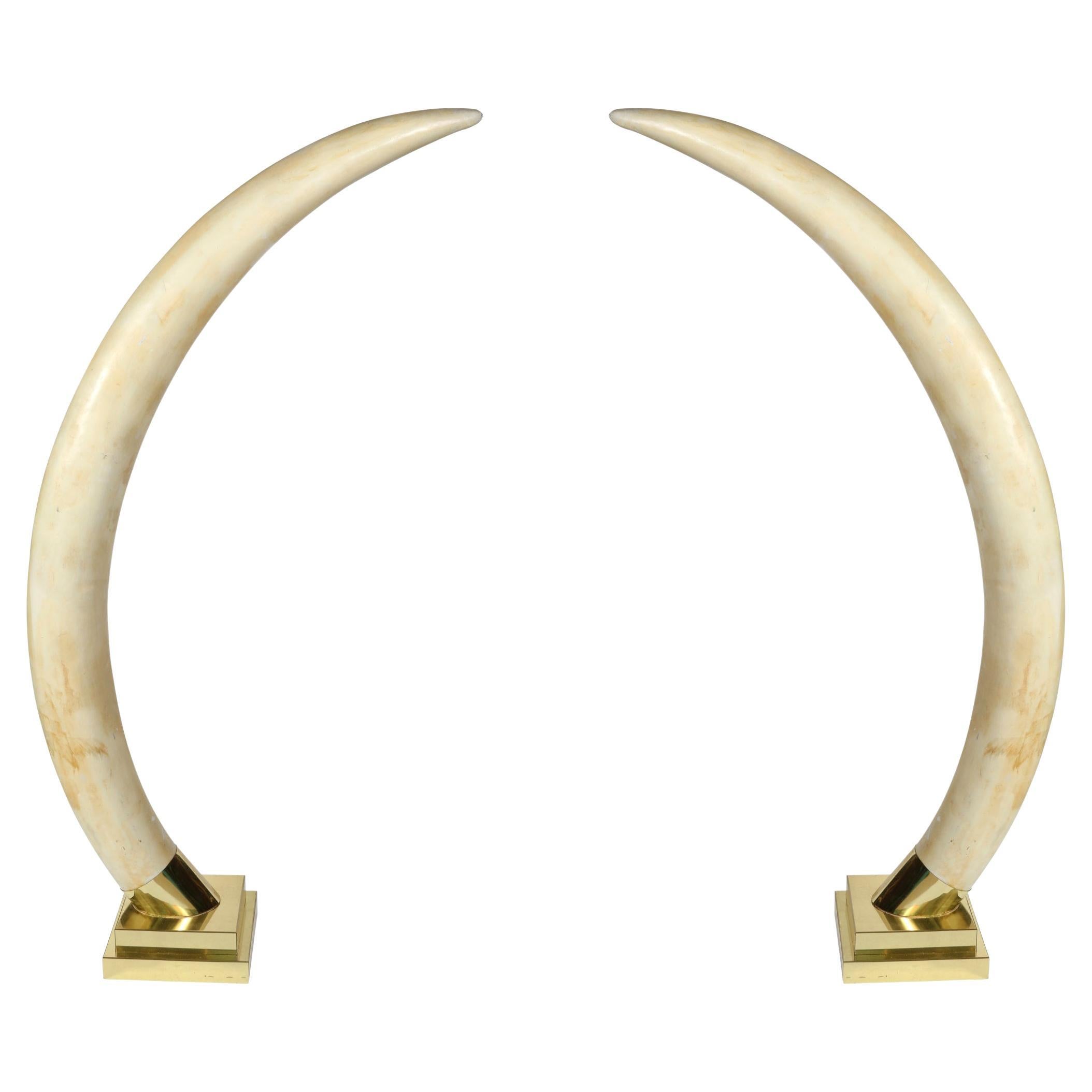 Pair of Life Size Faux Composition Elephant Tusks