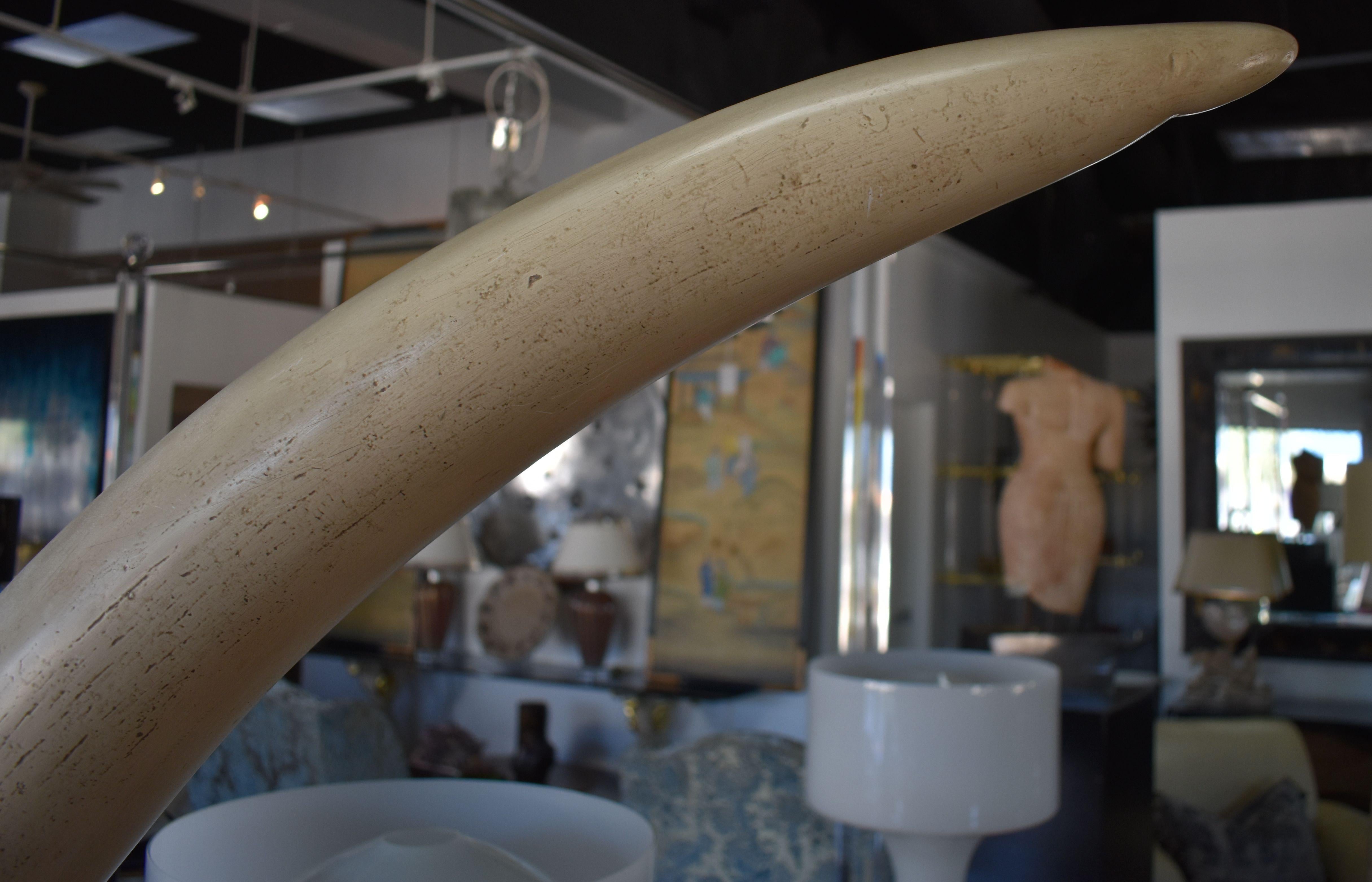 Wood Pair of Life-Size Faux Elephant Tusks For Sale