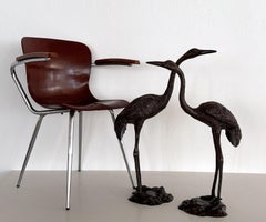 Life Size Burnished Brass Heron Sculptures, Made in Italy, 1970s