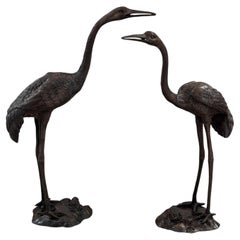 Life Size Burnished Brass Heron Sculptures, Made in Italy, 1970s