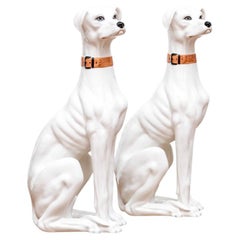 Pair Of Life-Size Italian Ceramic  Greyhound  Sculptures