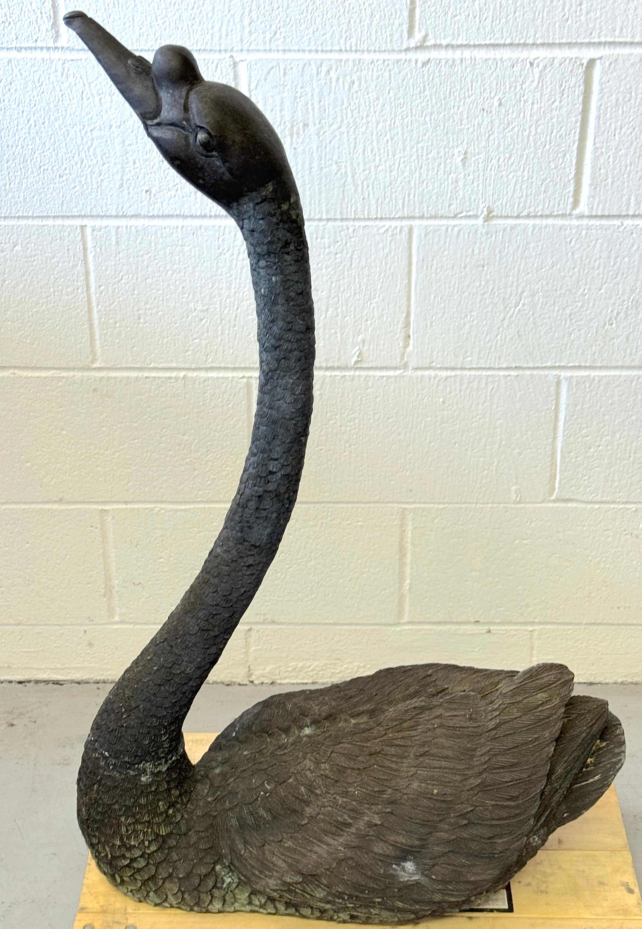 Pair of Life-Size Patinated Bronze Garden Swans, France, 20th Century (Pre-WWII) For Sale 4