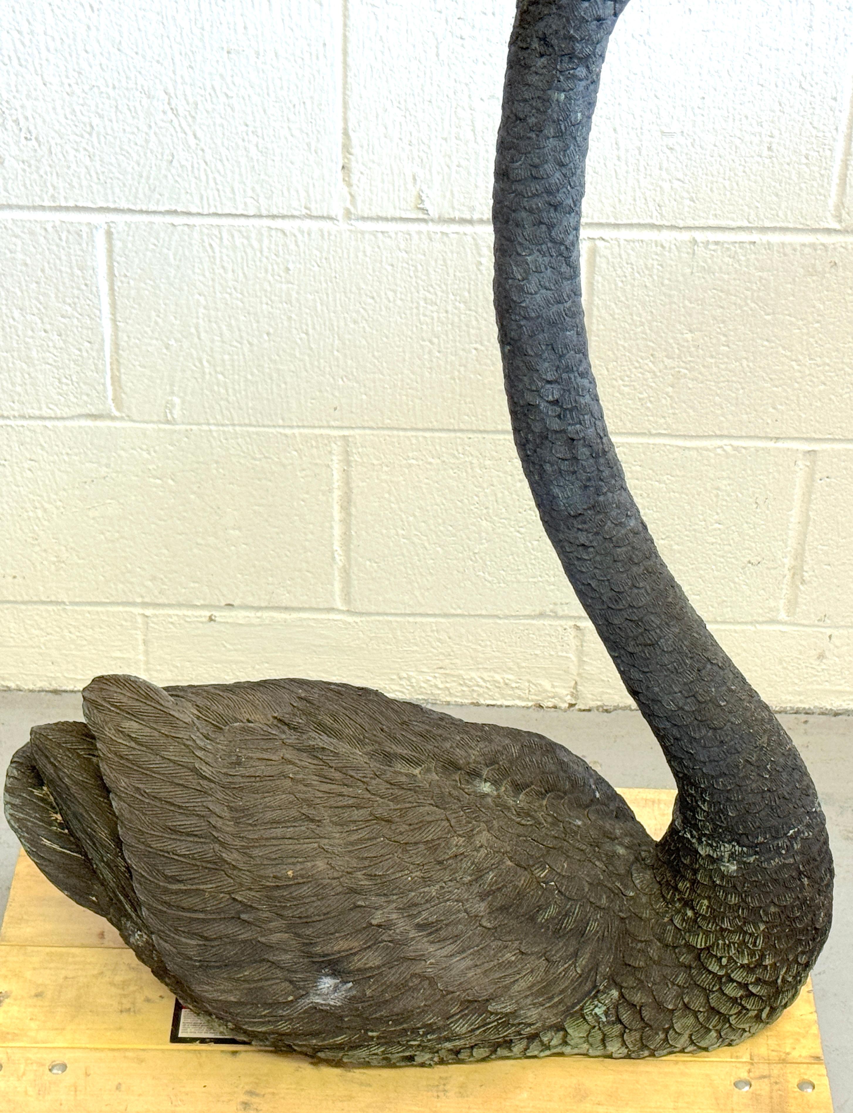 Pair of Life-Size Patinated Bronze Garden Swans, France, 20th Century (Pre-WWII) For Sale 5