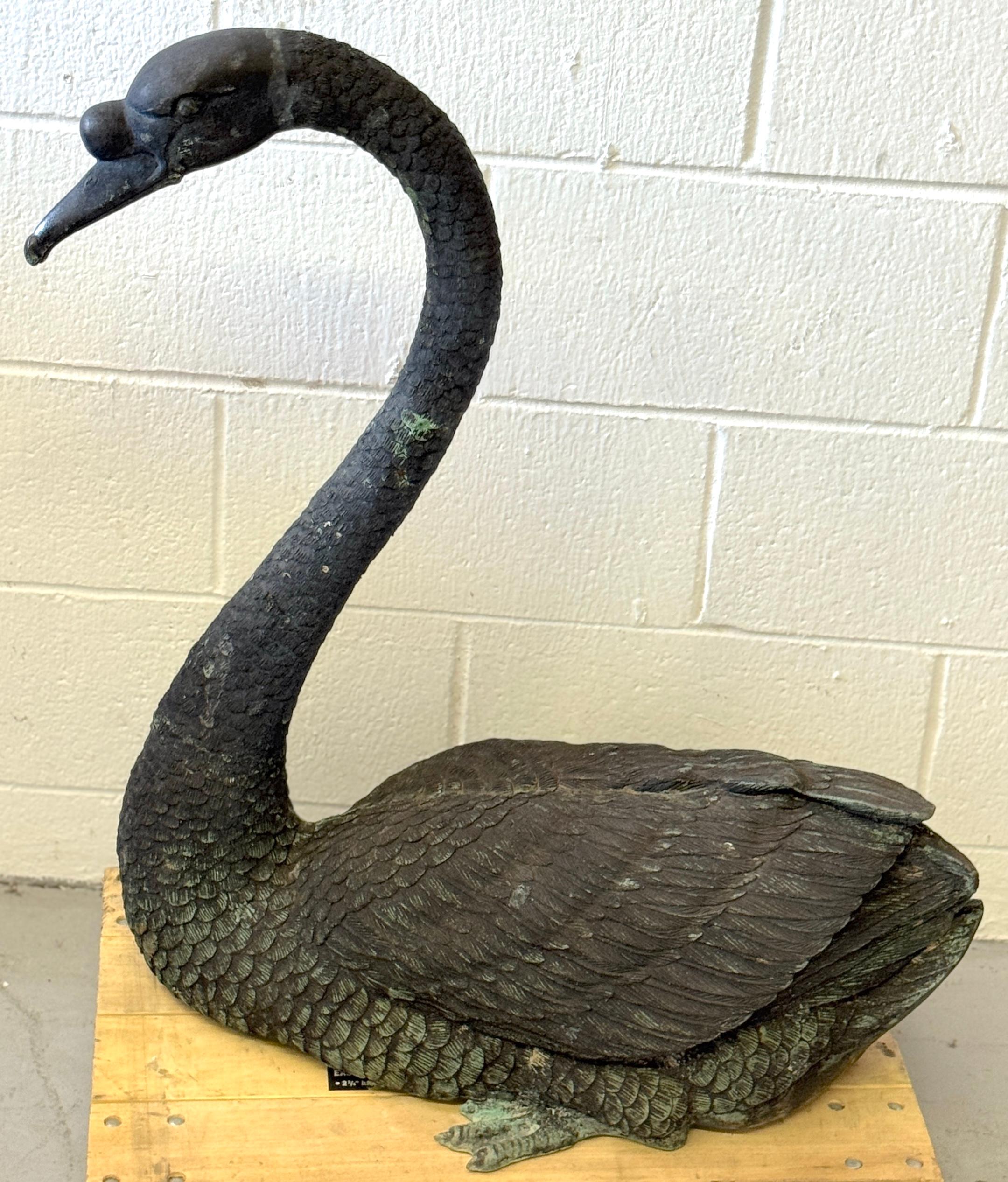 Pair of Life-Size Patinated Bronze Garden Swans, France, 20th Century (Pre-WWII) For Sale 7