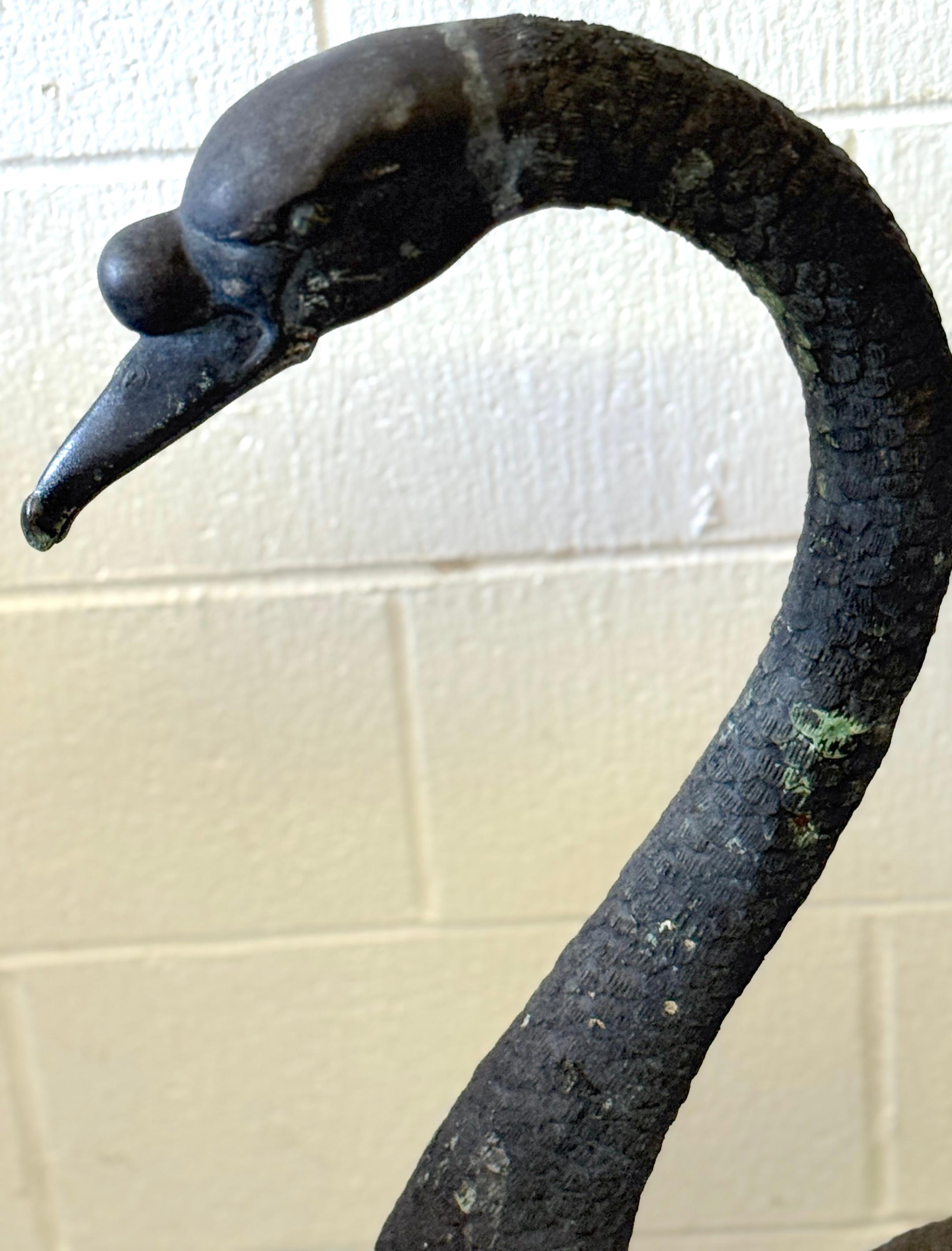 Pair of Life-Size Patinated Bronze Garden Swans, France, 20th Century (Pre-WWII) For Sale 8