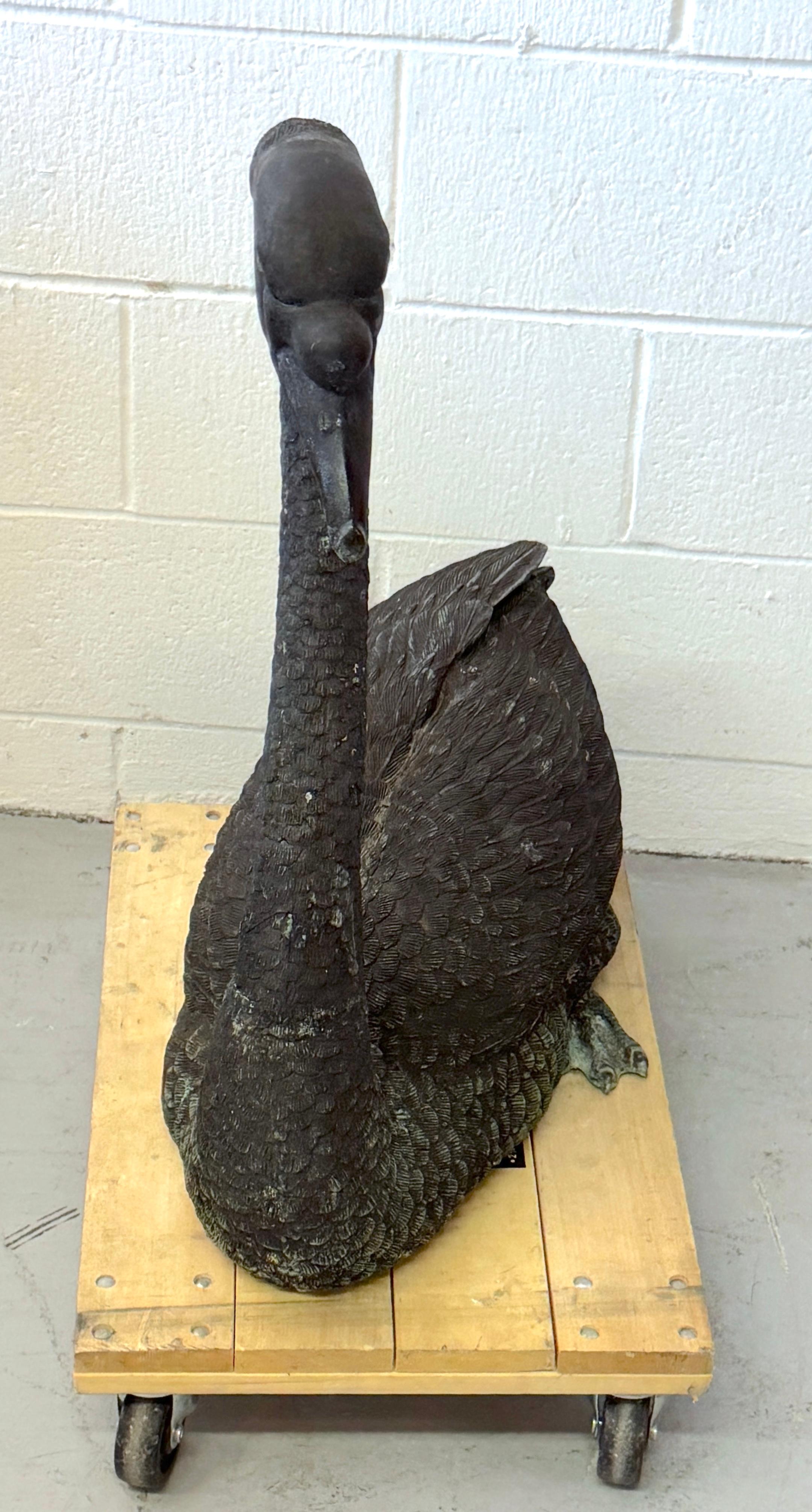 Pair of Life-Size Patinated Bronze Garden Swans, France, 20th Century (Pre-WWII) For Sale 10