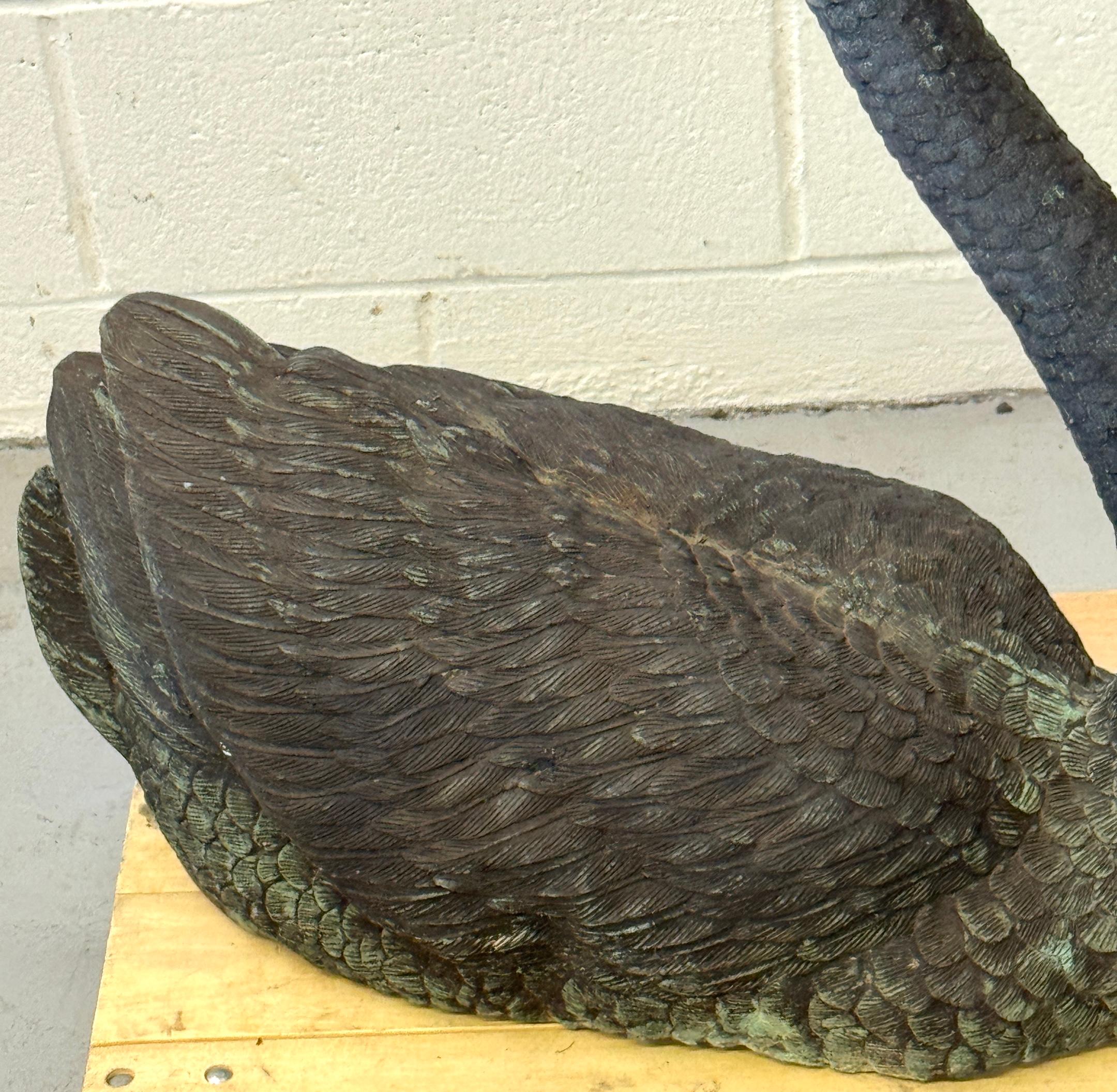 Pair of Life-Size Patinated Bronze Garden Swans, France, 20th Century (Pre-WWII) For Sale 12